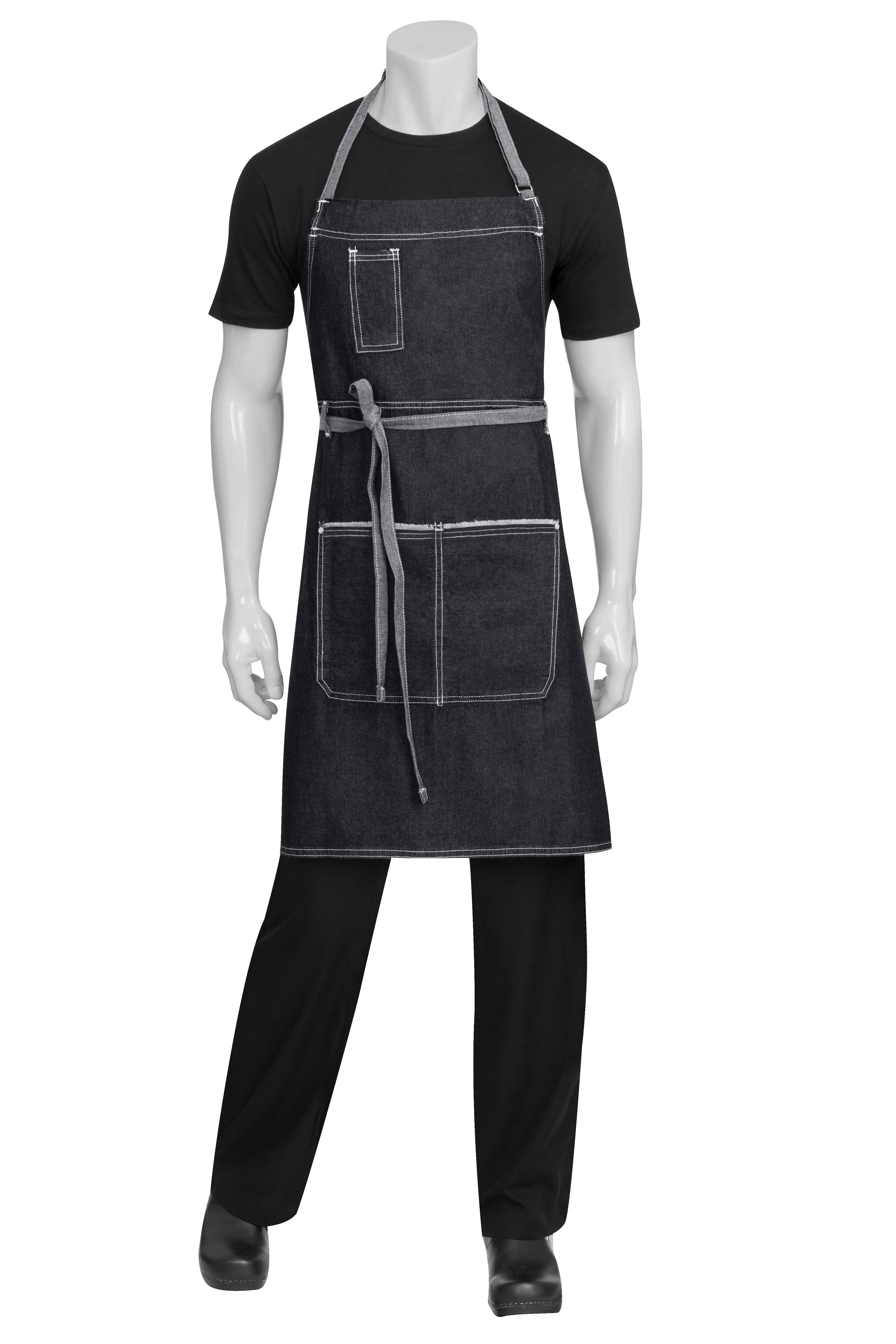 Chef Works AB041-BLK Bronx Bib Apron Black NWT 34”L x 30” W