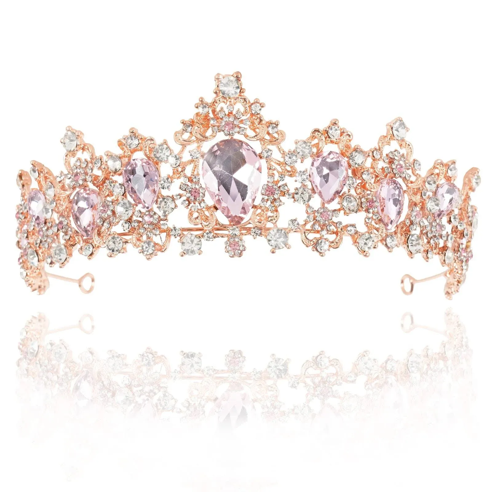 WEWBABY Rose Gold Tiara and Crown for Women Pink Queen Crowns for Girls Princ...