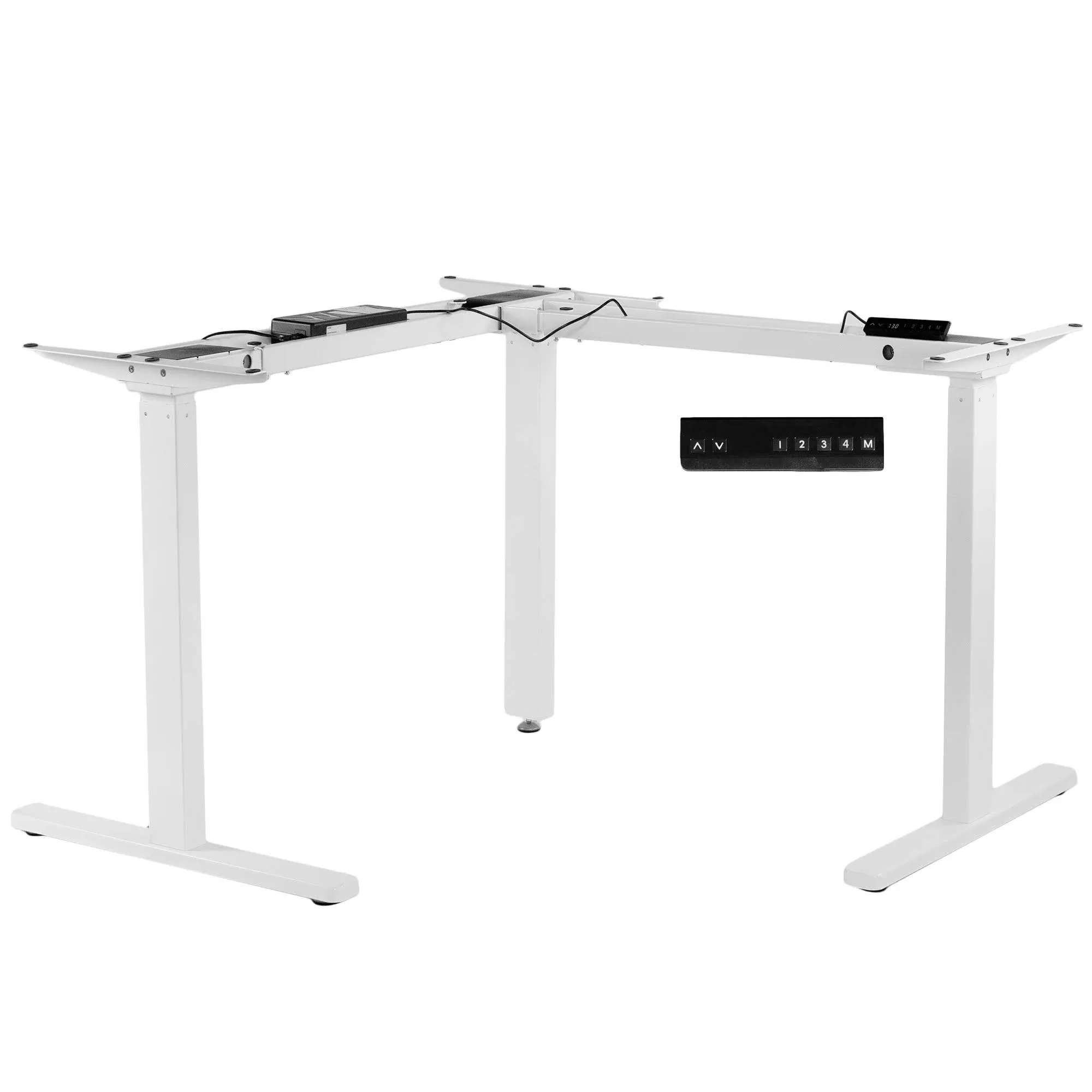 VIVO White Electric Motor Height Adjustable Corner 3 Leg Standing Desk Frame