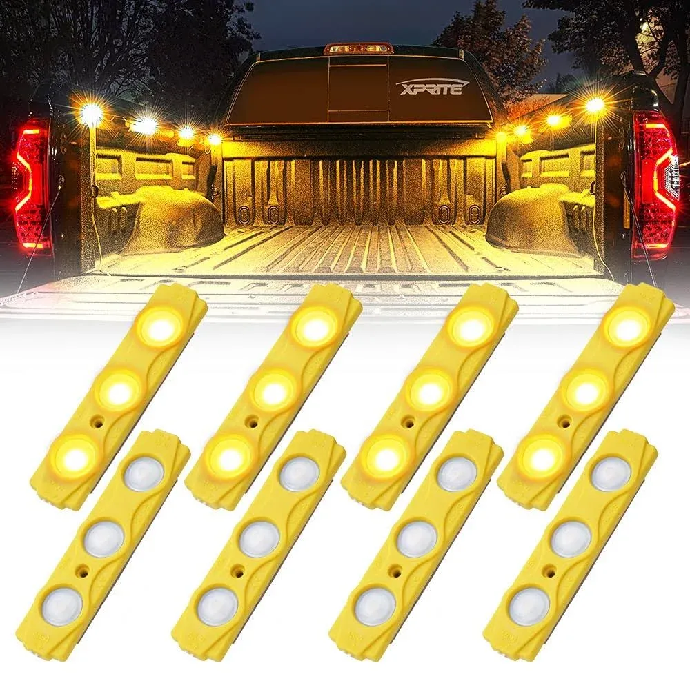 Can-Am Maverick X3 / X3 MAX Amber 8 LED Rock Light Pods Truck Bed Lighting Kit with Switch by Xprite