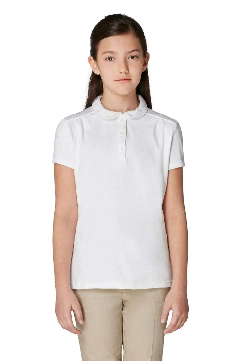 French Toast White Girls Short Sleeve Peter Pan Collar Polo Shirt