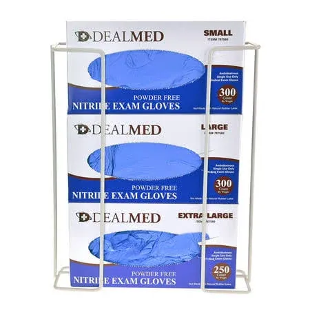 Dealmed Triple Glove Box Holder – Holds Medical Exam Gloves, Disposable Gloves, Nitrile Exam Gloves, Latex Gloves, Powder Coated Steel Vertical Wire with Open Design