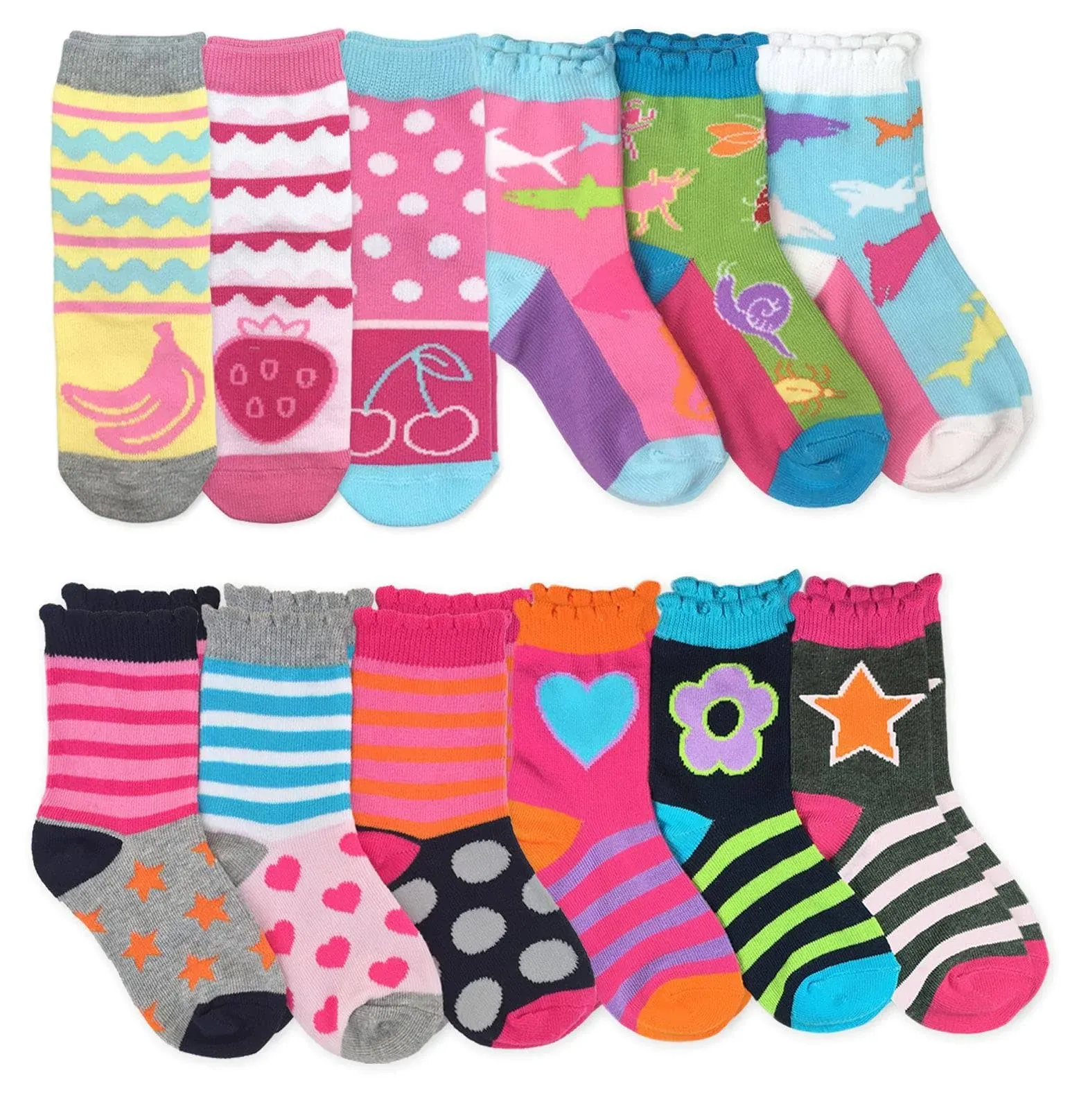 Jefferies Socks Girls Fashion Novelty Pattern Variety Crew Socks 12 Pair Pack