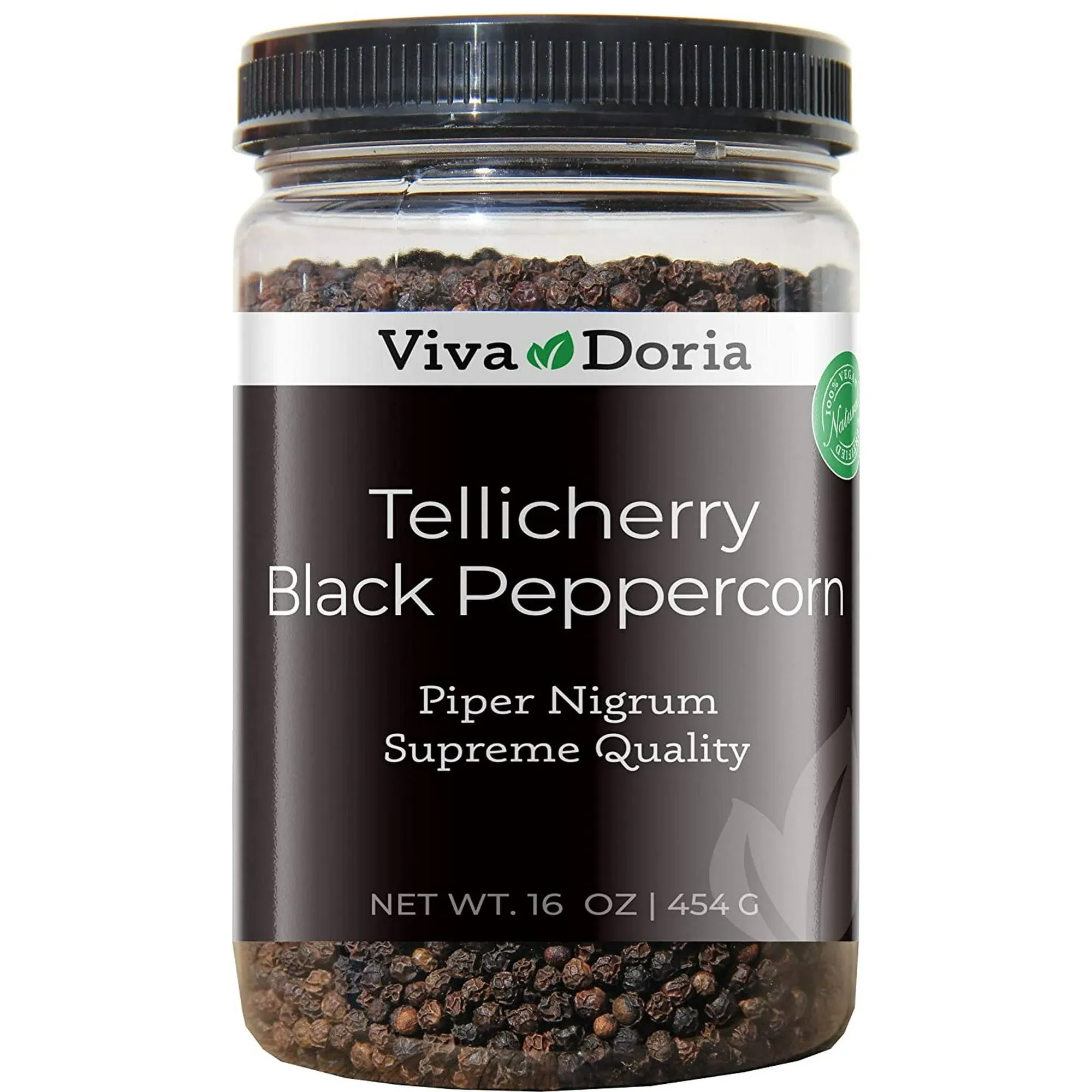 Viva Doria Tellicherry Black Peppercorn, Steam Sterilized Whole Black Pepper, 16 Ounce, For Grinder Refills