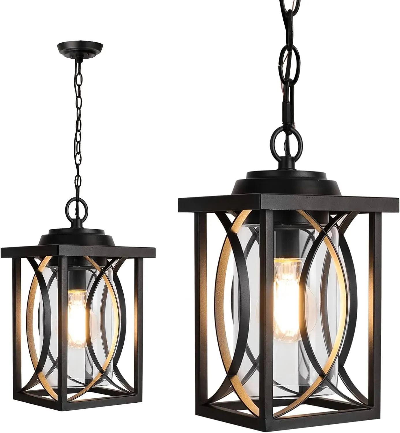 Outdoor Pendant Light Fixture, Modern Black Exterior Hanging Lantern Anti-Rust M