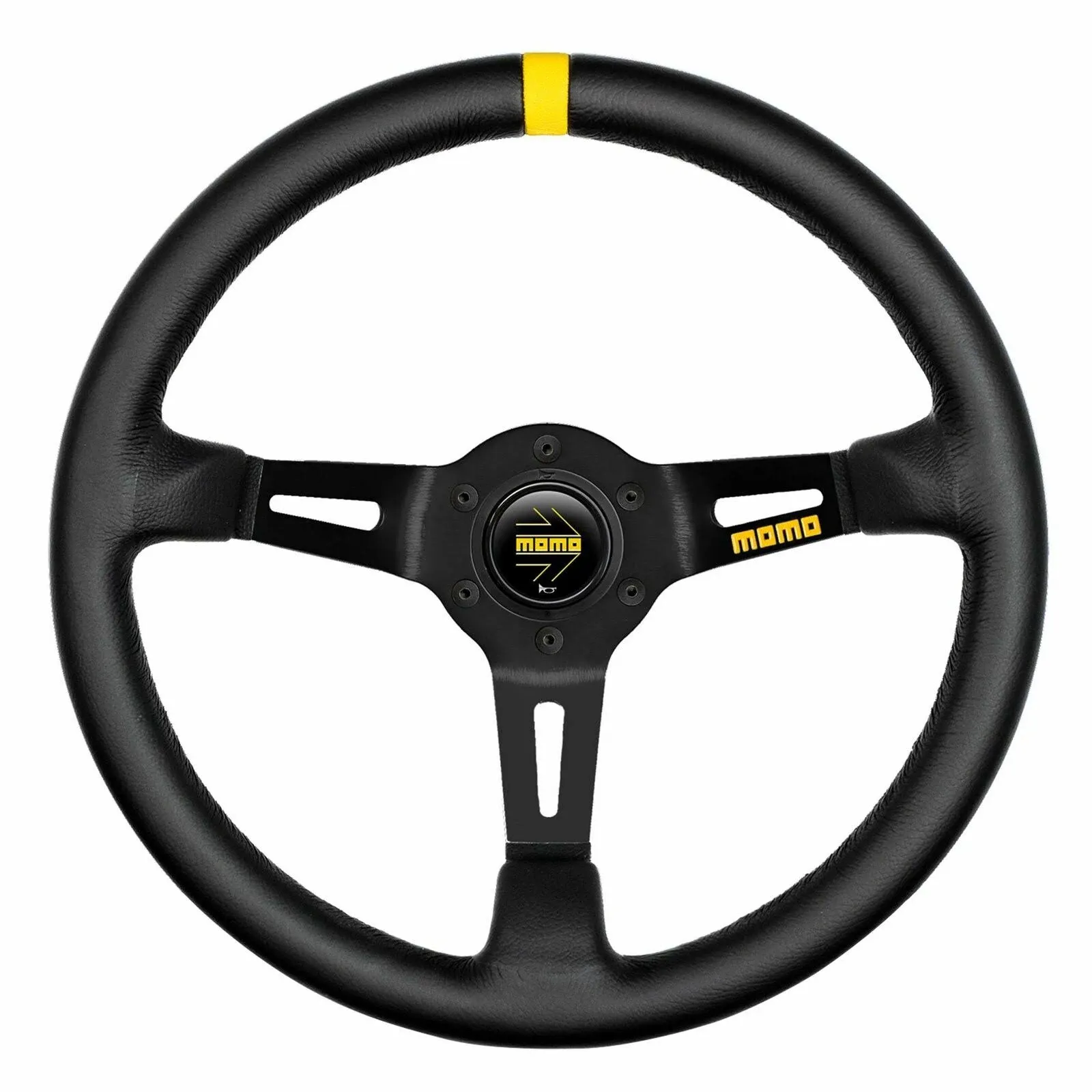 Momo MOD08 Steering Wheel 350mm - Black Leather/Black Spokes/1 Stripe