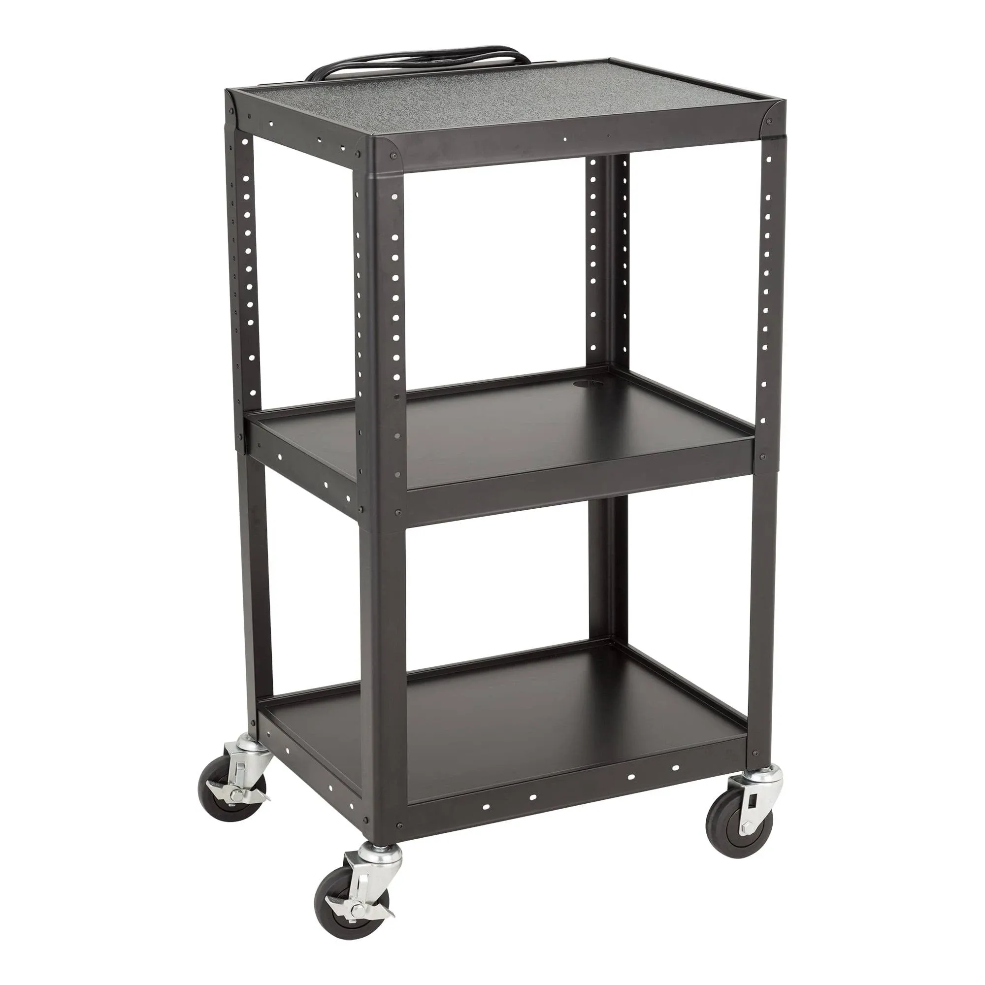 Norwood Commercial Furniture Adjustable Height Metal AV Cart with Electric Power ...