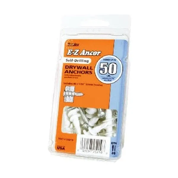 Drywall Anchors, Self-Drilling, Plastic, #50, 20 pk., Itw, 25210