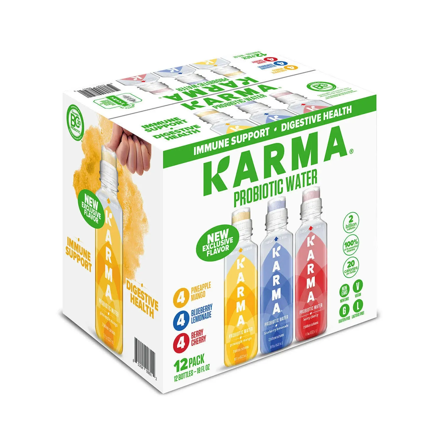 New Karma Probiotic Water Variety Pack,Gluten-Fr<wbr/>ee (18 oz., 12 pk.) Great Price