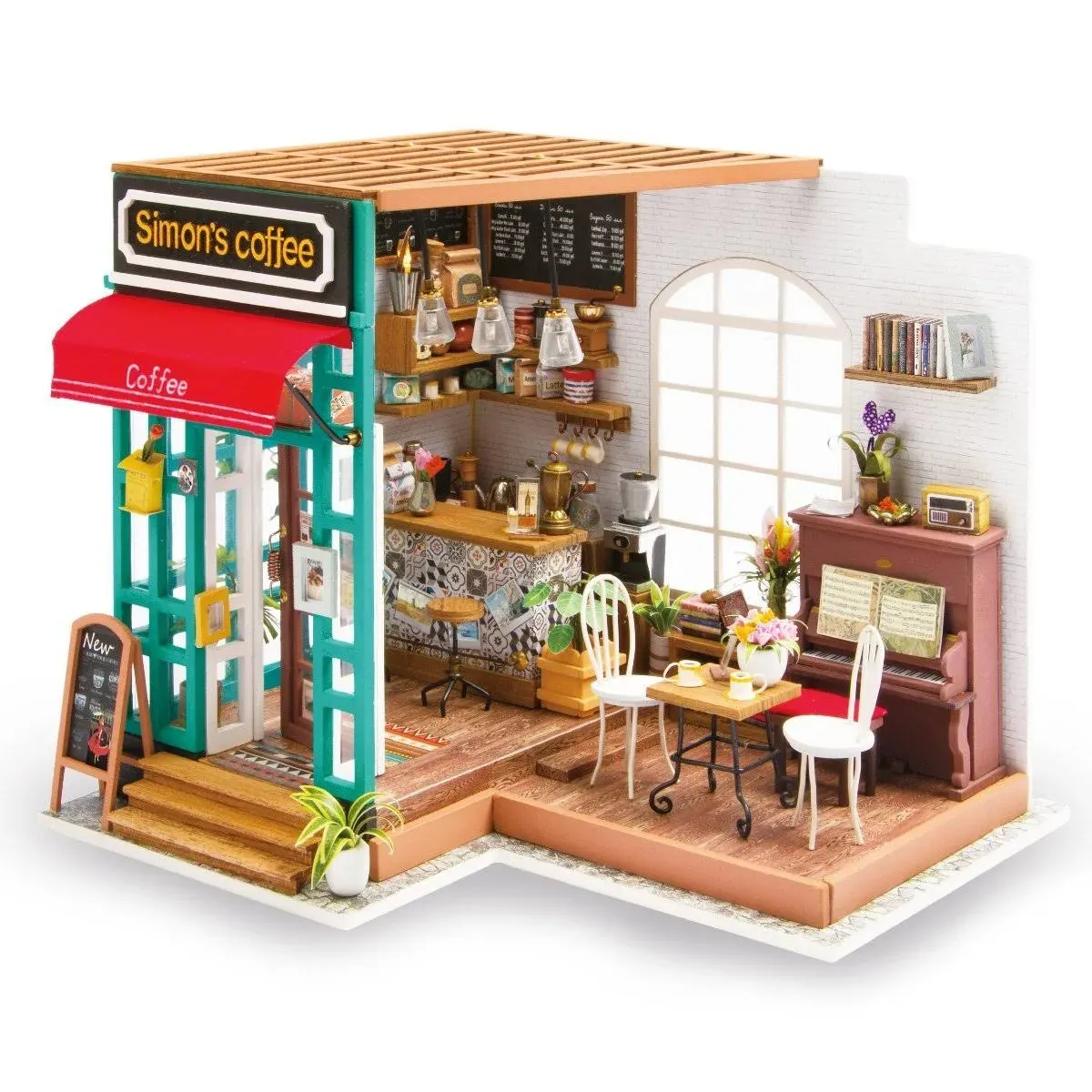 Rolife DIY Miniature Dollhouse Kit Coffee House Wooden Mini House Crafts DIY ...