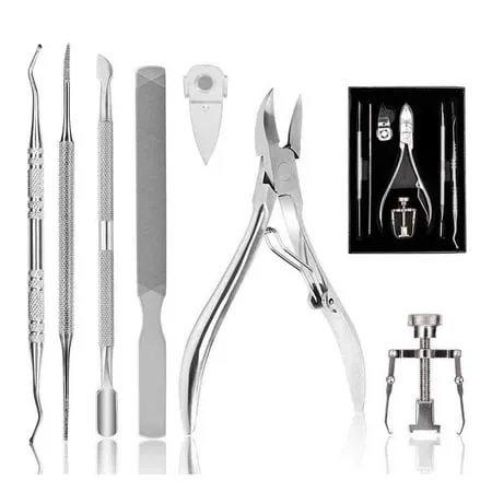 Dualeco Silver Professional Toenail Clipper Set for Ingrown & Thick Nail Stainless Steel Kit Surgery Grade Manicure Pedicure Tool