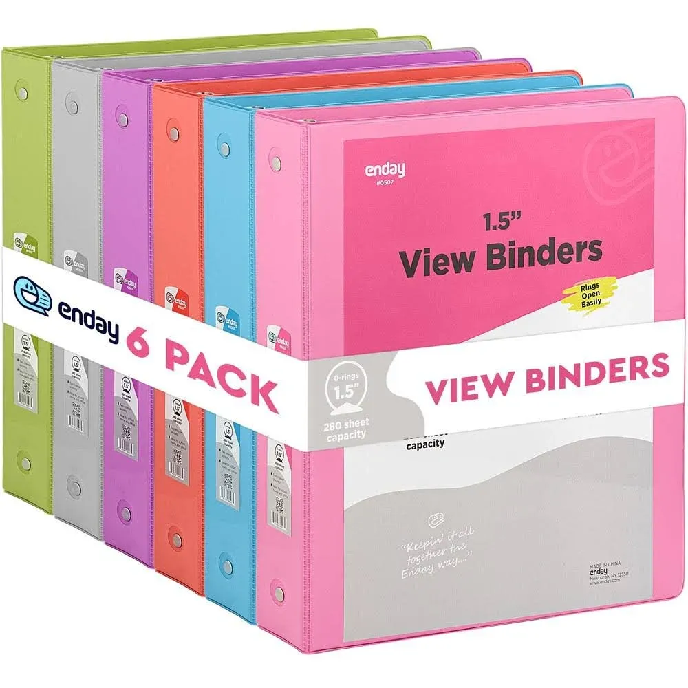 Enday 3-Ring View Binder with 2-Pockets - Multicolor 6 Pack