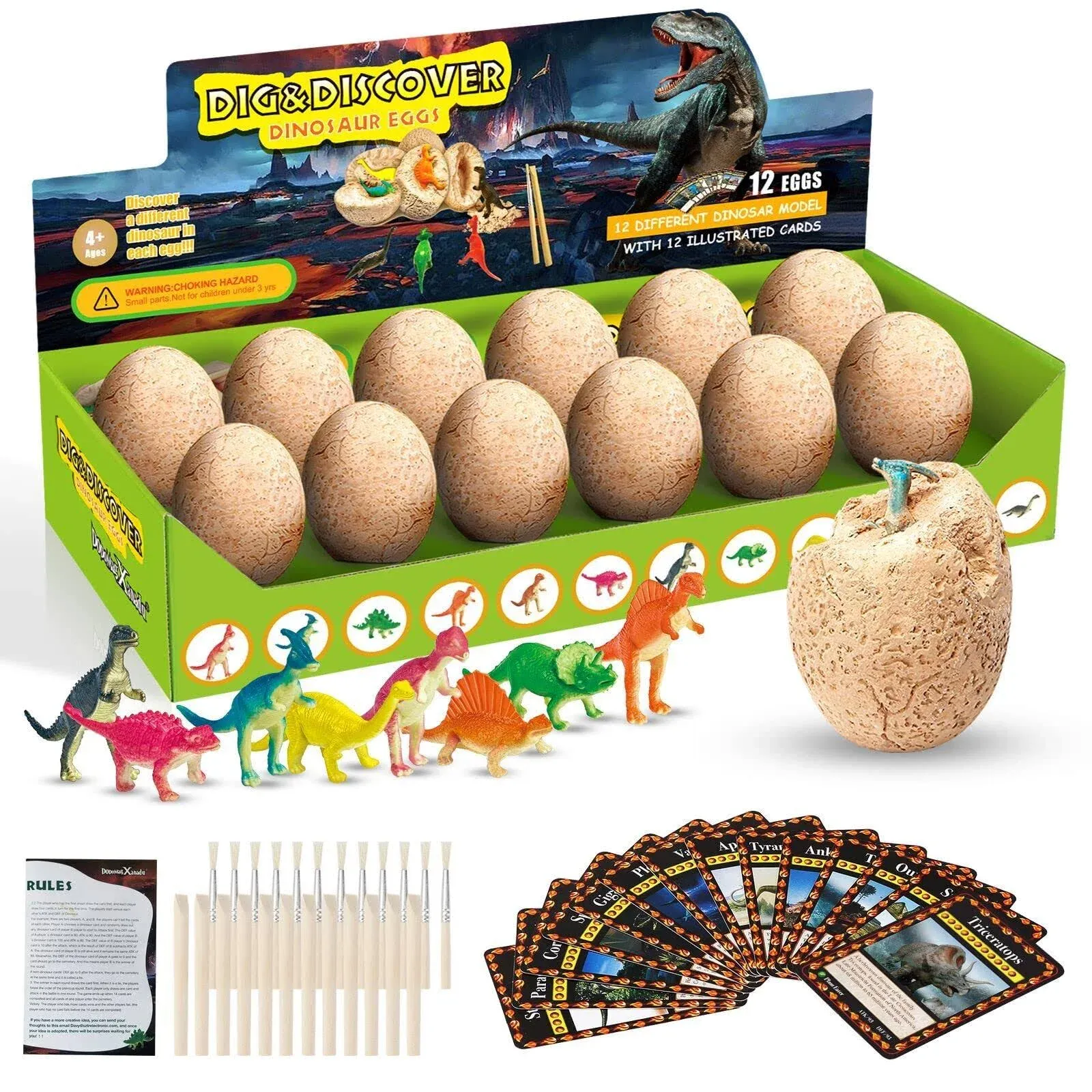 DoDoMagxanadu Dinosaur Eggs, 12 Dino Eggs Dig Excavation Kit Dinosaur Toys for Boys, Science STEM Toys Dinosaur Party Favors for Boys & Girls Ages 3-5 4-7 5-7+