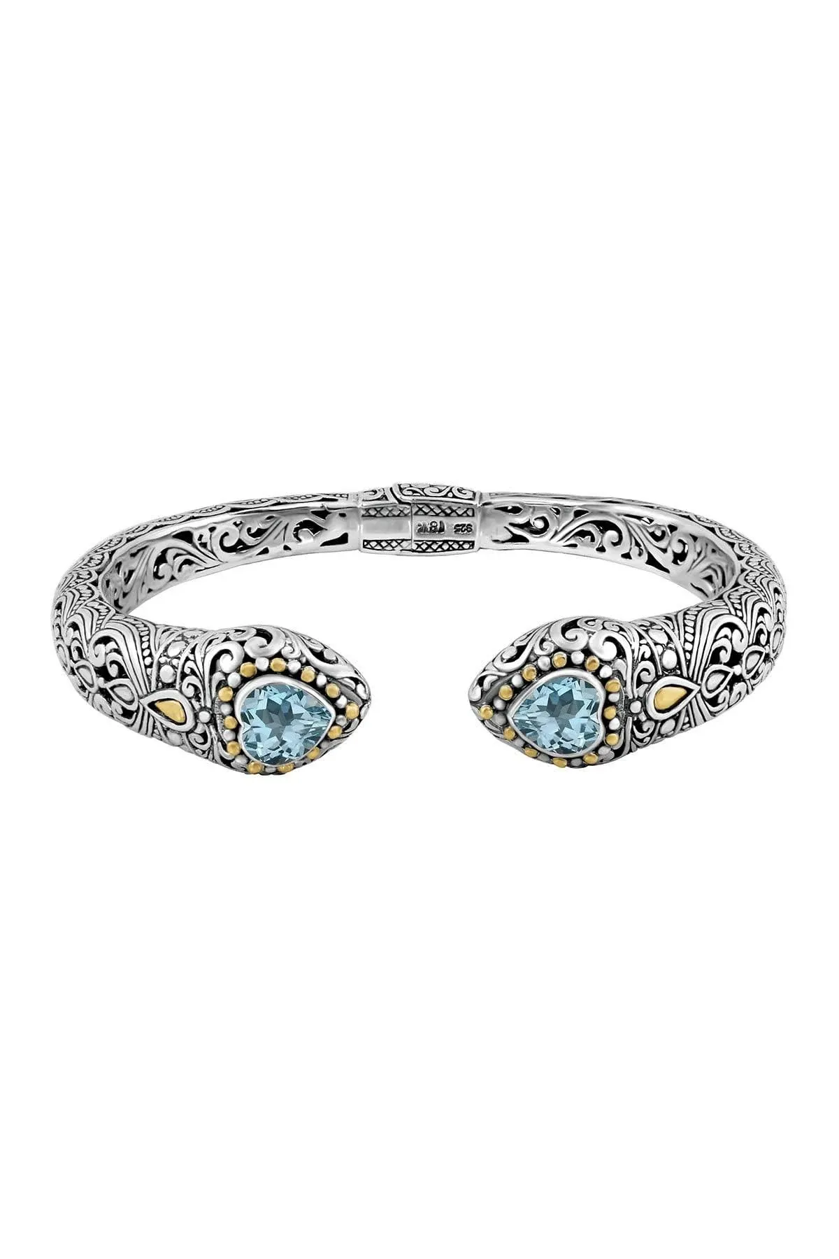 DEVATA 18K Gold Filigree Sterling Silver Bracelet Blue Topaz DHK3215BT MEDIUM