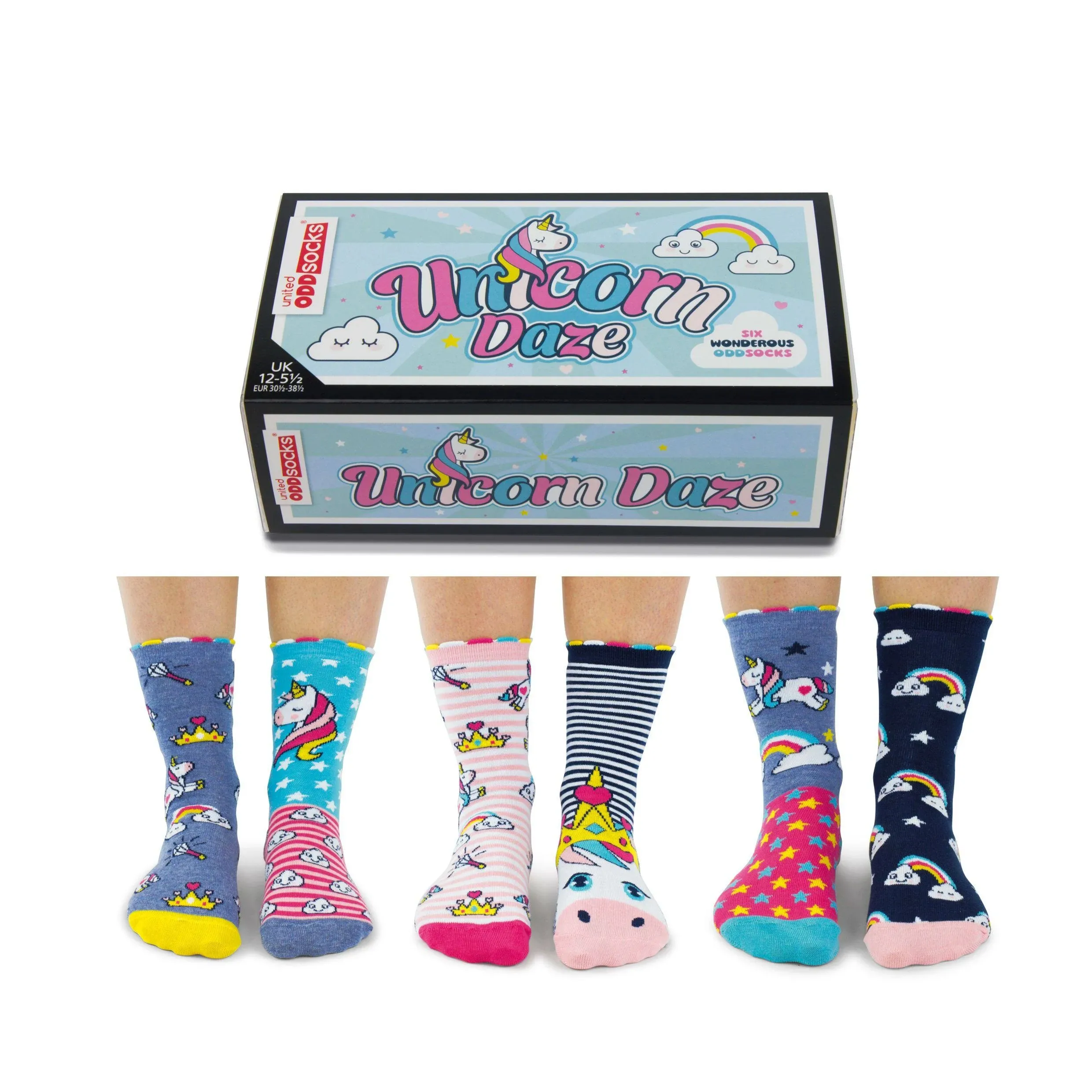 United Oddsocks Set Of 6 Colourful Mismatch Odd Unicorn Daze Socks UK 12 - 5.5