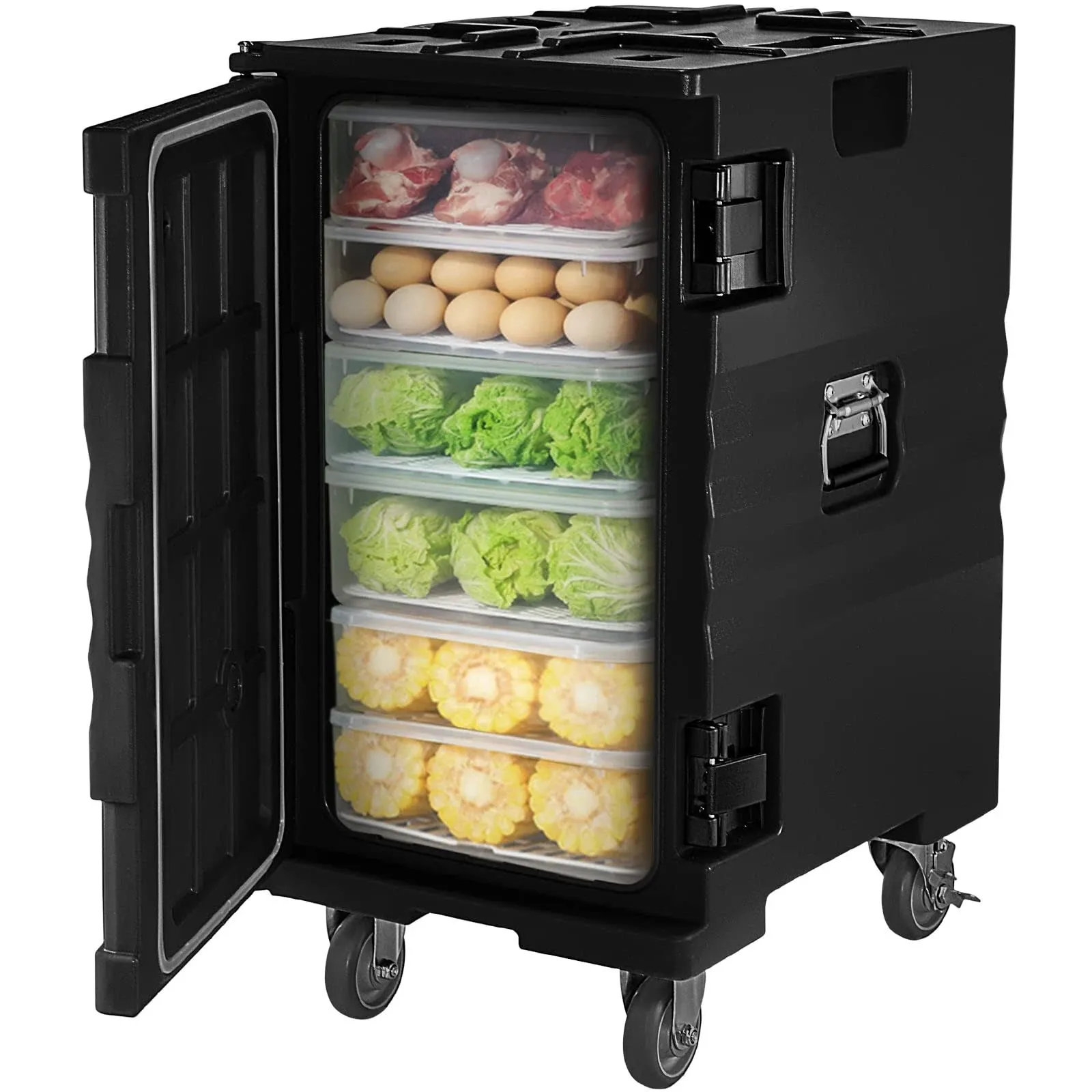 Insulated Food Pan Carrier 109 Qt. Hot Box Food Box Carrier with Double Buckles for Restaurant, Black