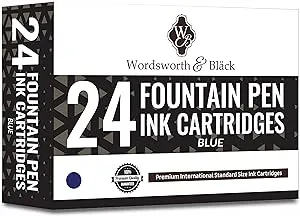 Wordsworth & Black 24 Pack Fountain Pen Ink Refills - SET OF 24 BLUE Ink Cartridges - International Standard Size - Length Appr 1.5" - Base Diameter Appr 0.24" - Disposable and Generic