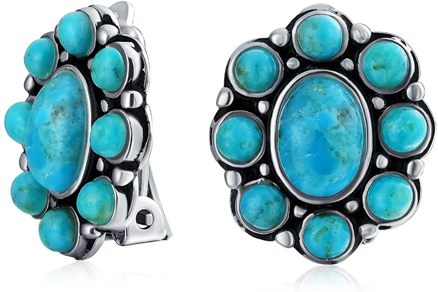 Southwestern Turquoise Cabochon Oval Large s Western Concho Clip On Earrings For Women Non Pierced Ears Sterling Silver