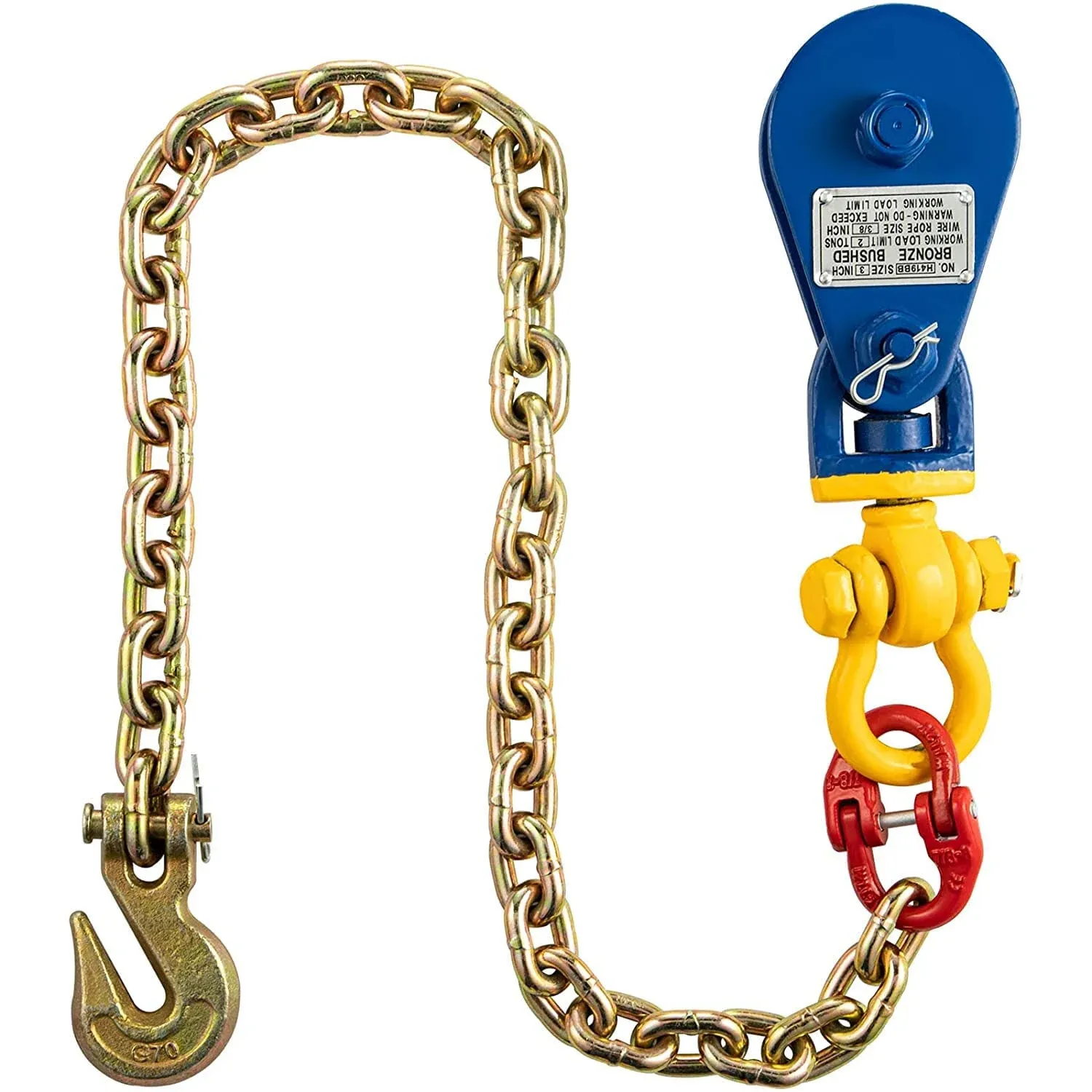 VEVOR 2Ton Snatch Block with Chain 4400 lbs Capacity Snatch Rigging Block 3'' Single Sheave Block w/Swivel Hook G70 Chain F