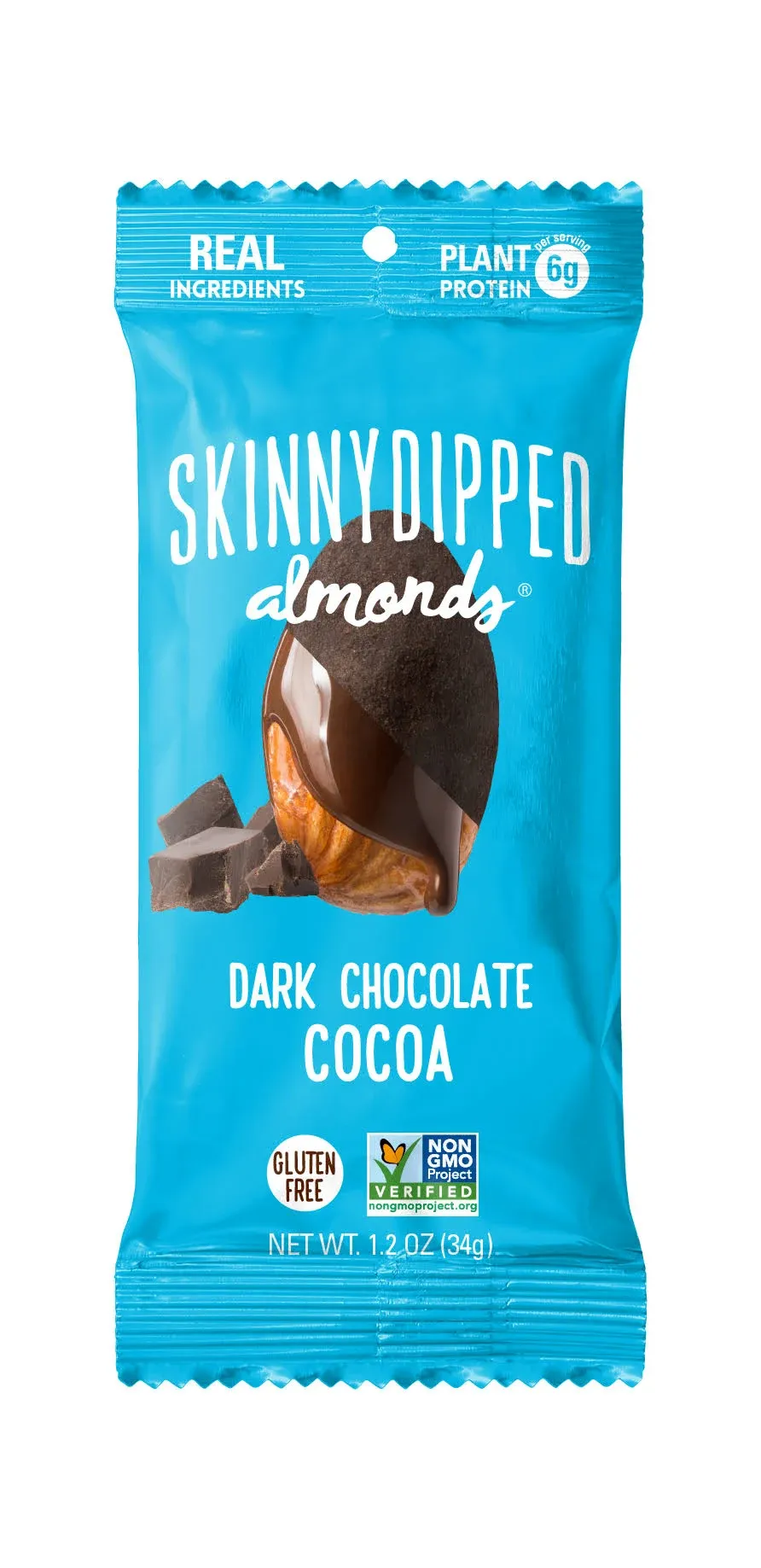 SKINNY DIPPED ALMONDS Dark Chocolate Covered Almonds 1.2 oz. 10 Bags/Pack