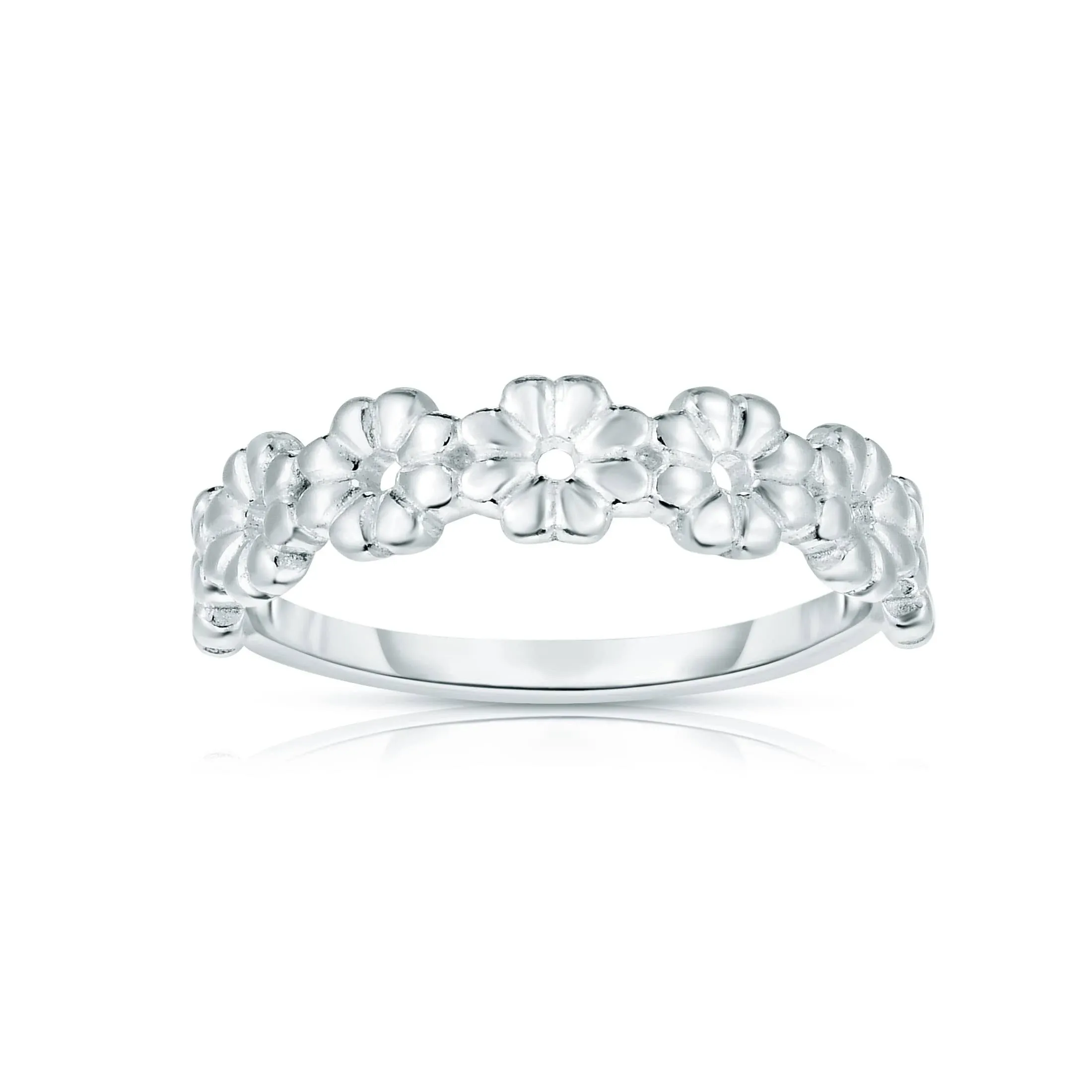 925 Sterling Silver Daisy Flower Stackable Ring Band for Women & Girls - Made in Italy