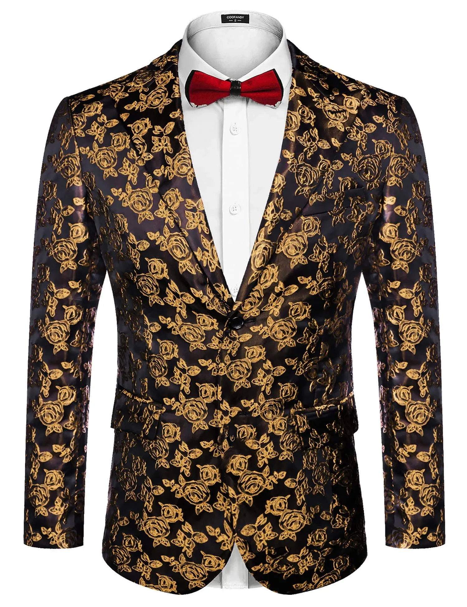 COOFANDY Men&#039;s Floral Tuxedo Jacket Rose Embroidered Suit Jacket Wedding Prom Di