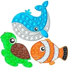 3 Pack Sensory Fidget Poppers Push Bubble Toy, Silicone Squeeze Autism Anxiety Stress Relief Educational Popping Toys for Kids Adults - Clown Fish, Whale, Turtle