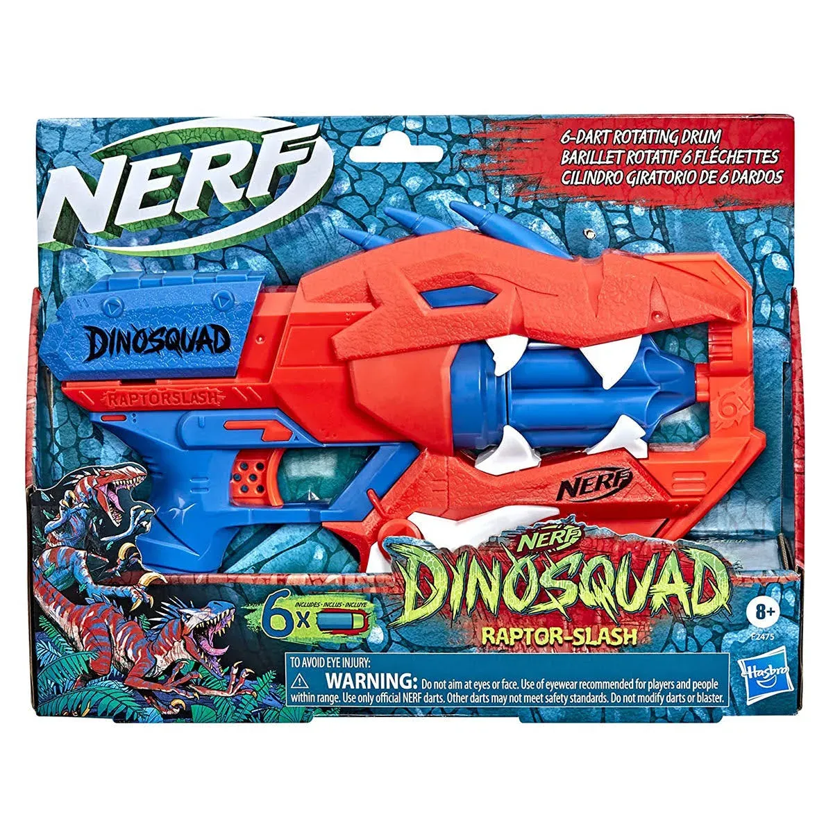 Nerf DinoSquad Raptor-Slash Dart Blaster 6-Dart Rotating Drum Slam Fire Gun Toy