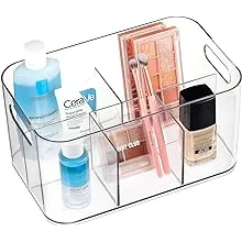 2 Pack, 5-Compartment Clear Plastic Bin - Divided Art Supplies, Cosmetic Make...