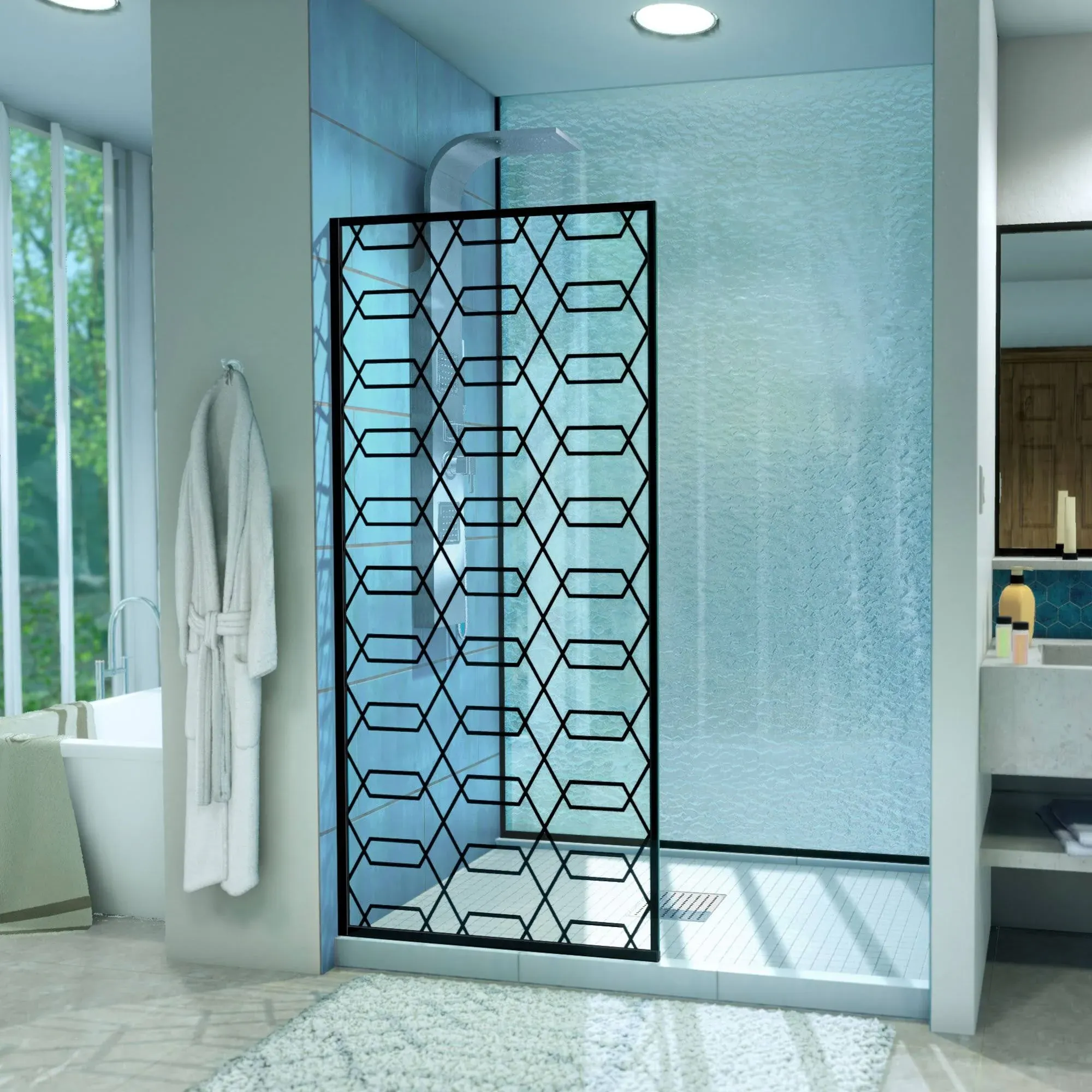 DreamLine Linea Maze 34 in. W x 72 in. H Single Panel Frameless Shower Door, Open Entry Design in Satin Black, D3234720HX-09