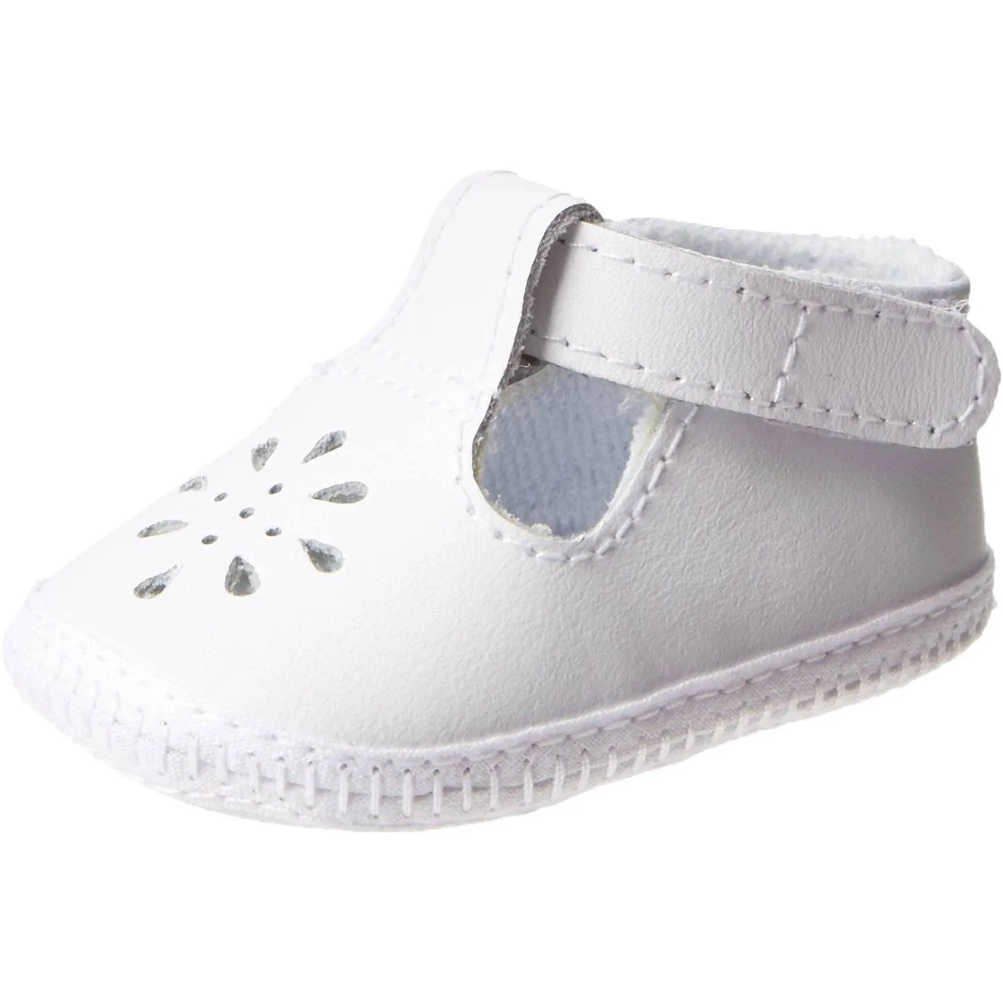 Baby Deer unisex White Perforations Leather T-Strap Crib Shoes 2 Baby