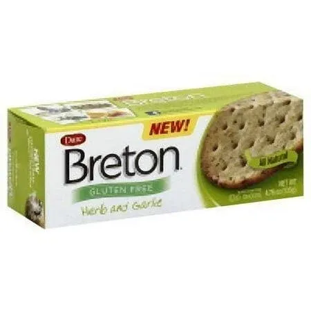 Dare Breton Gluten Free Crackers, Herb and Garlic, 4.76 oz Box (Pack of 6) – Healthy Gluten Free Snacks with No Artificial Colors or Flavors – Made with Tapioca Flour and Green Lentil Flour