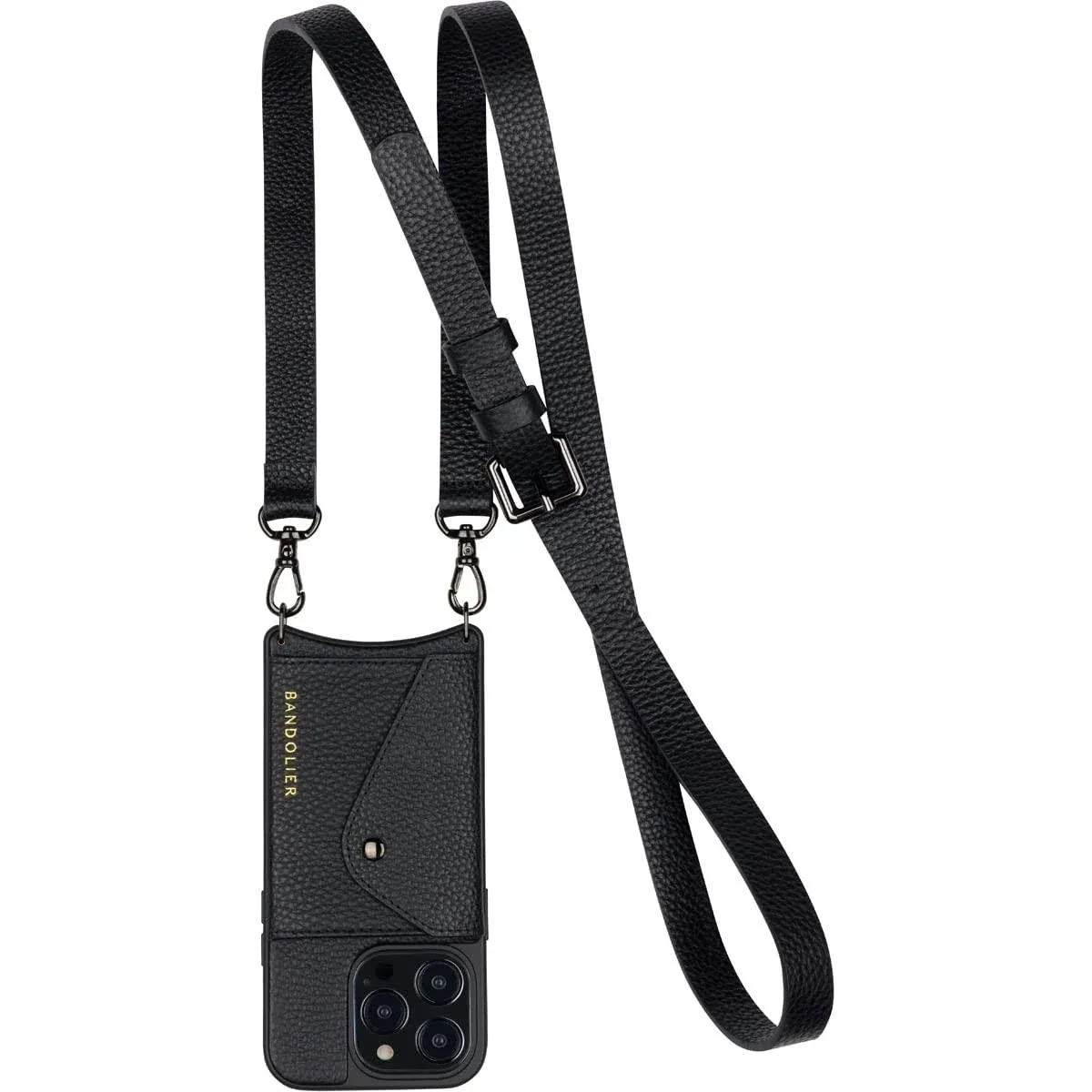 Hailey Side Slot Leather Crossbody Bandolier - Black/Pewter