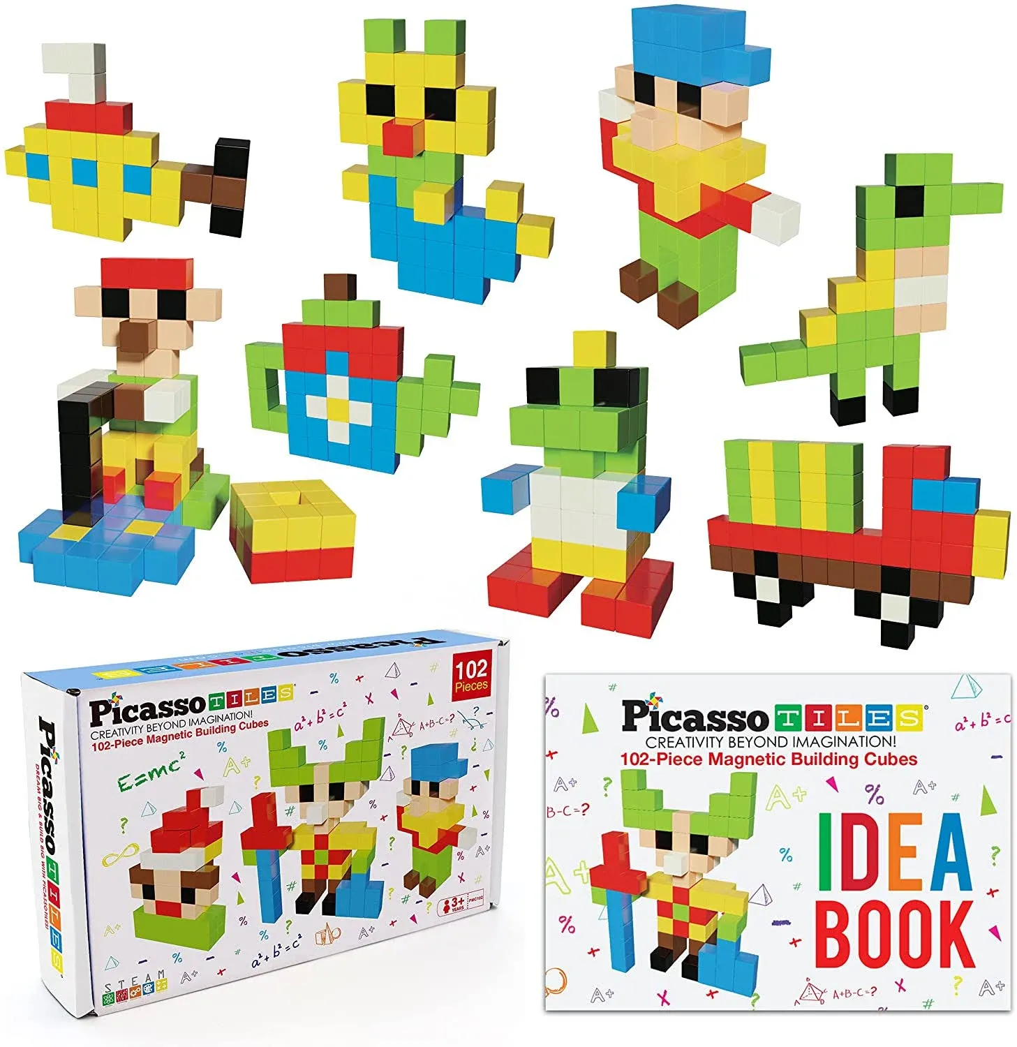 PicassoTiles 102 Piece Pixel Magnetic Puzzle Cube Set PMC102