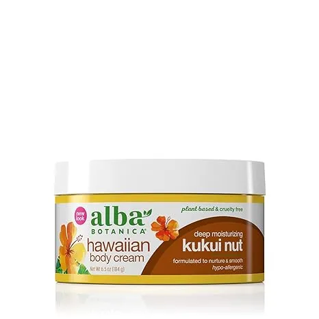 Alba Botanica Hawaiian Body Cream, Deep Moisturizing Kukui Nut, 6.5 Oz 