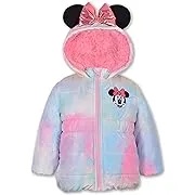 Disney Minnie Mouse Girls Puffer Jacket with Ears and Bow for Toddlers, Little Kids, and Big Kids