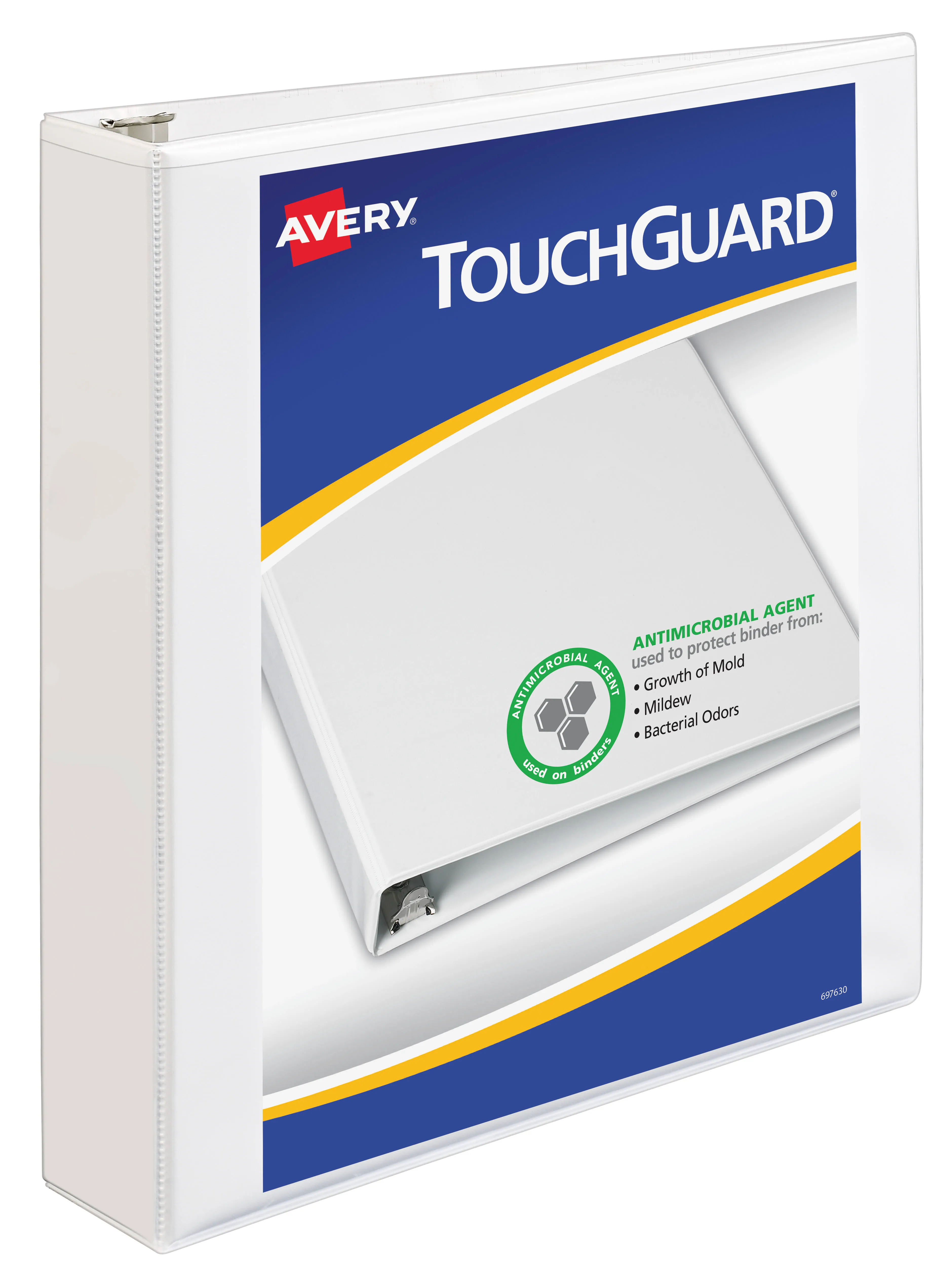 Avery&reg; TouchGuard View 3 Ring Binder - 1 1/2" Binder Capacity - Letter - 8 1/2" x 11" Sheet Size - 375 Sheet Capacity - 3 x Slant Ring Fastener(s) - 4 Pocket(s) - Polypropylene - Recycled - Pocket, Durable, Antimicrobial, Heavy Duty - 1 Each