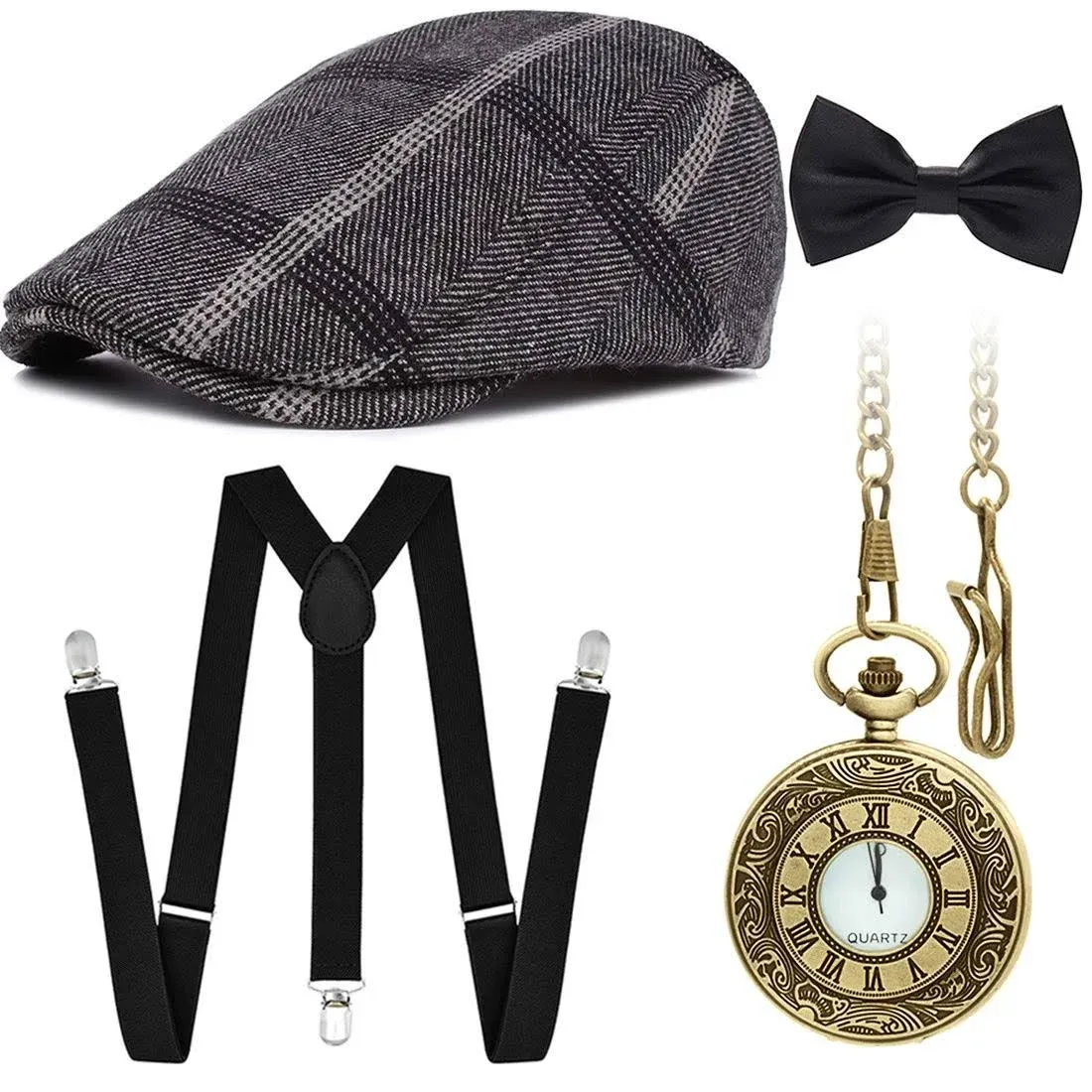 Ziyoot Mens 1920s Accessories Gatsby Gangster Costume Set Gangster Beret Y-Back ...