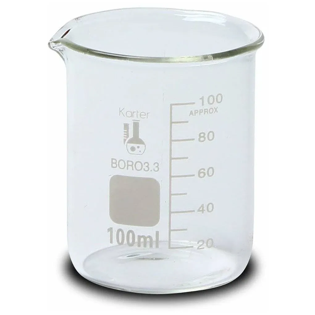 100ml Beaker, Low Form Griffin, Borosilicate 3.3 Glass, Graduated, Karter ...