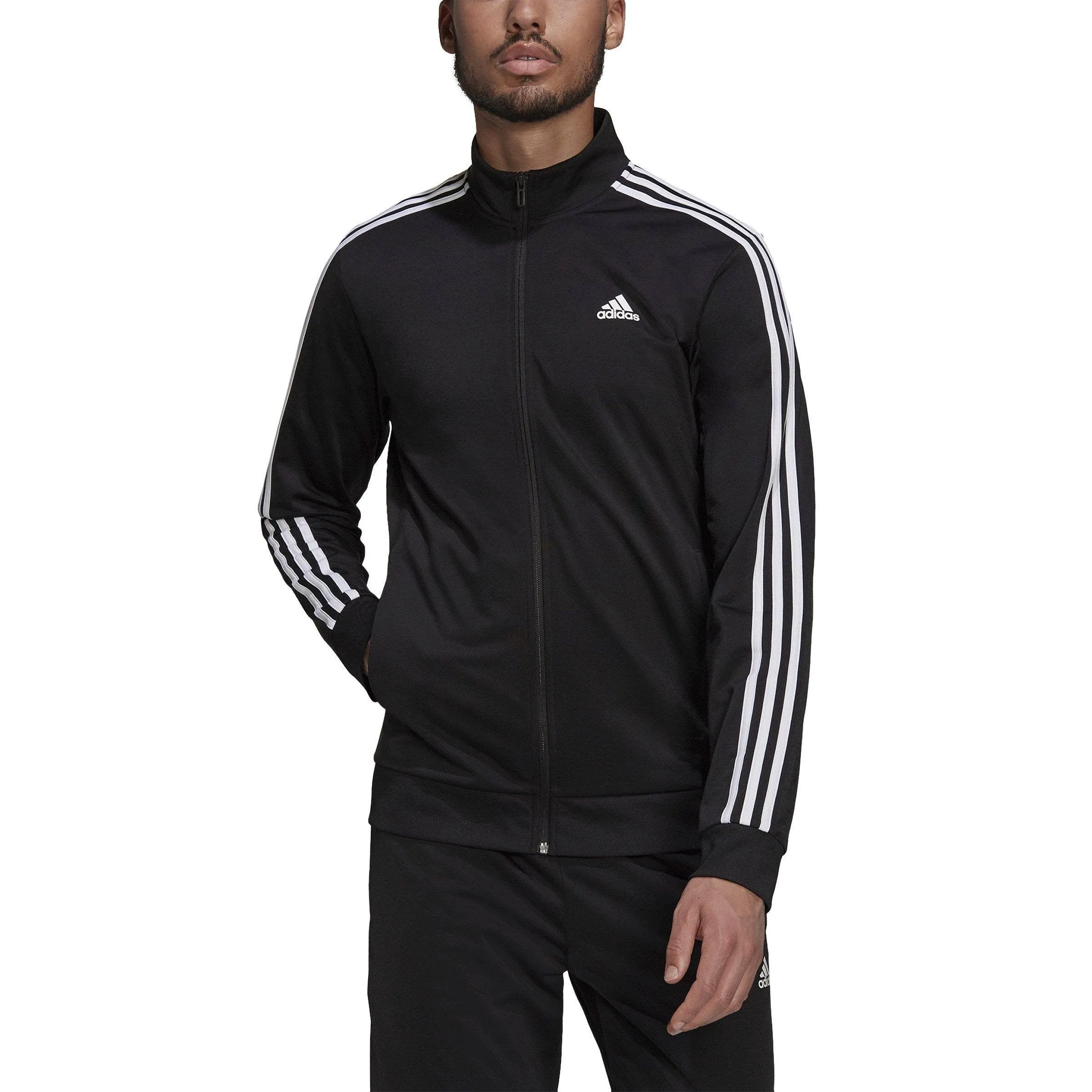 Adidas Men's Warm-Up Tricot Regular 3-Stripes Track Jacket, Black/White / LT