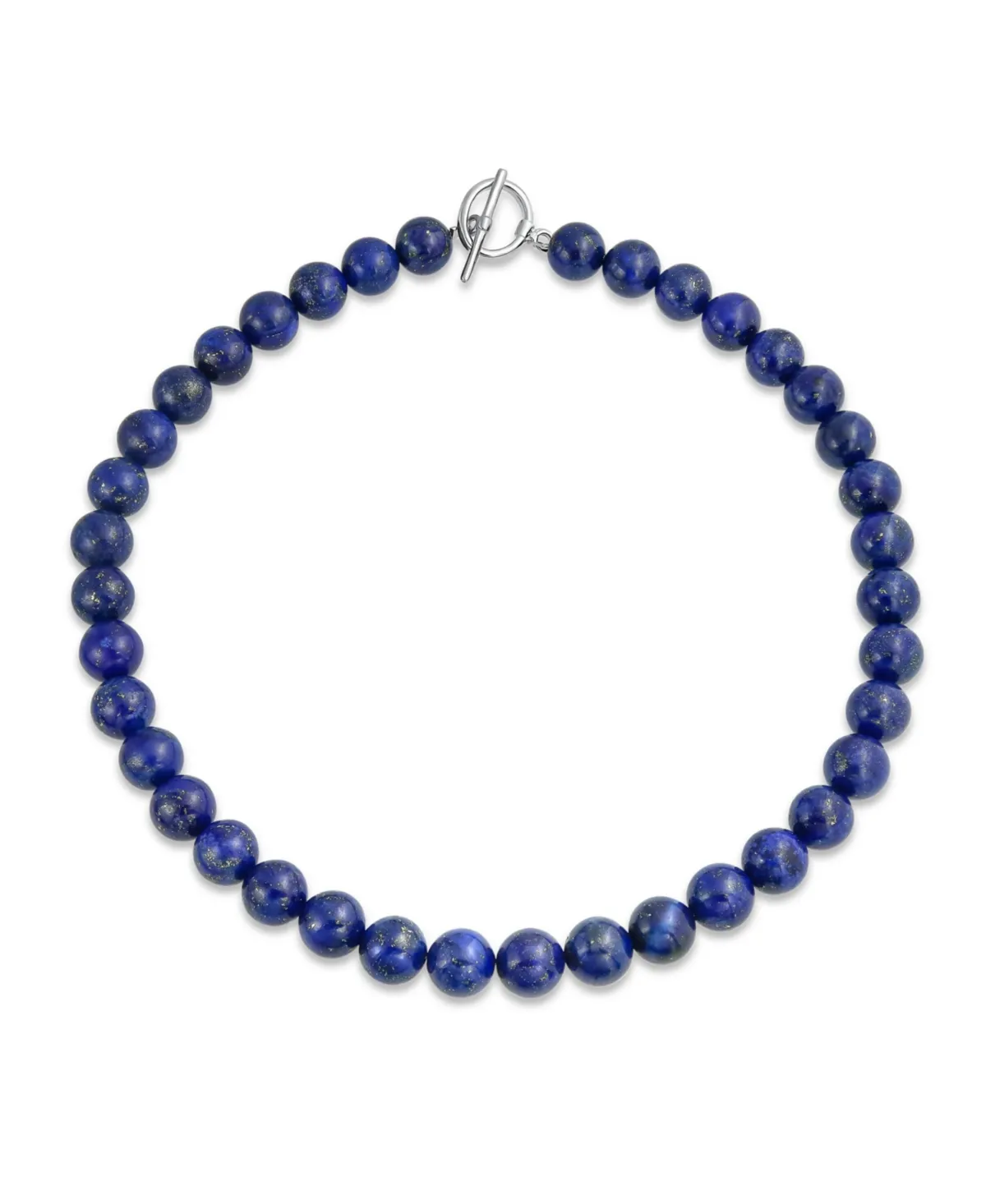 Bling Jewelry Plain Simple Classic Western Jewelry Dark Blue Lapis Lazuli Round 10MM Bead Strand Necklace for Women Silver Plated Clasp