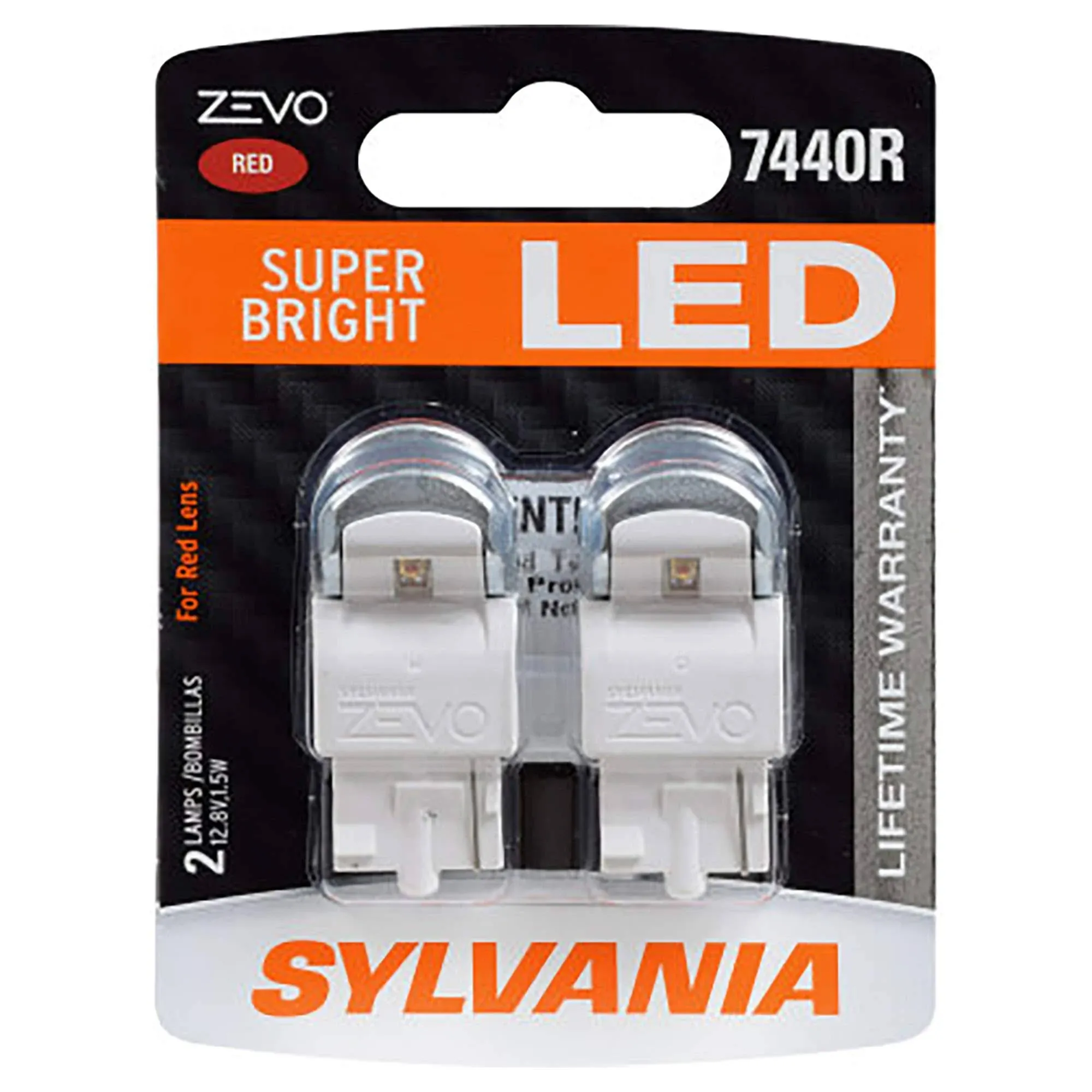 SYLVANIA - 7440 T20 ZEVO LED Red Bulb - Bright LED Bulb, Ideal for Stop and Tail Lights (Contains 2 Bulbs)