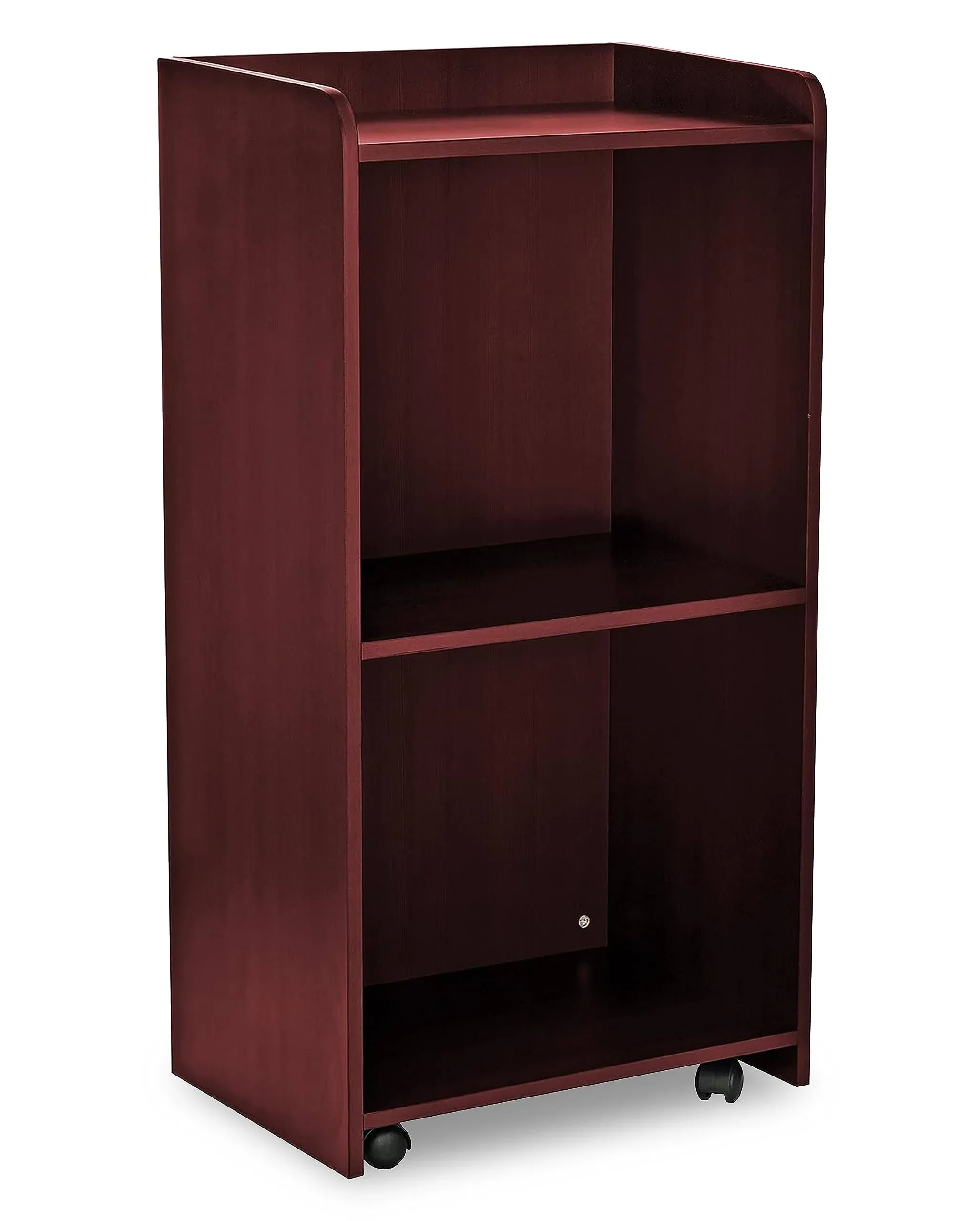 AdirOffice Podium with Wheels, Hostess Stand for Restaurant, Rolling Podium Stand, Mahogany