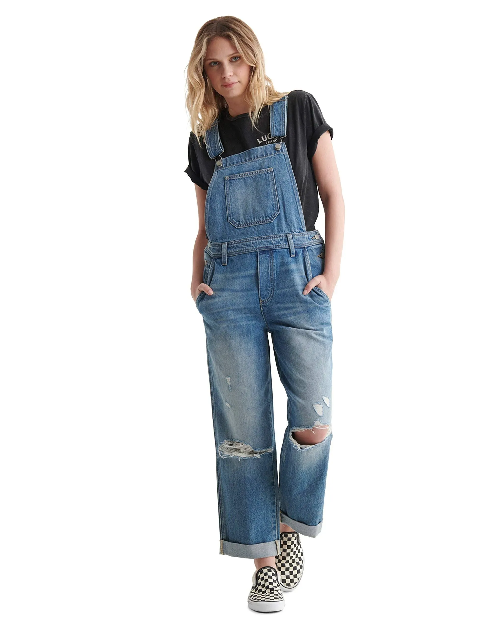 NWT Lucky Boyfriend Denim Overall Distressed S