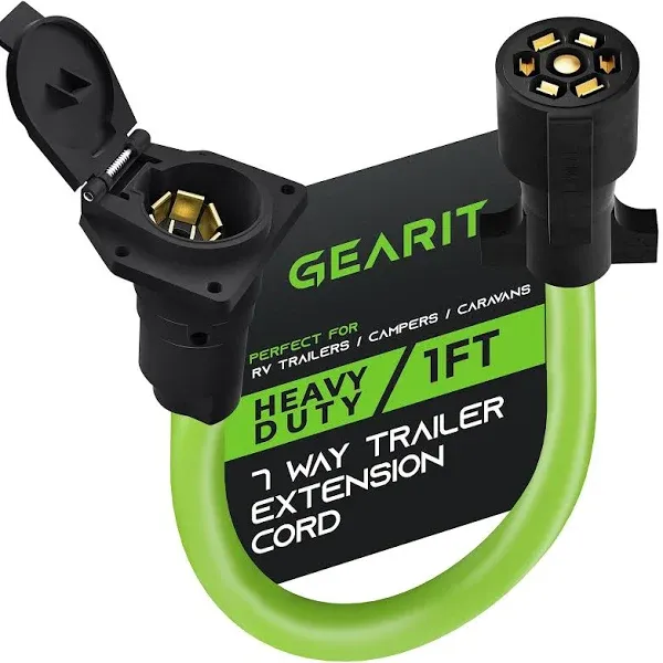 GEARit 7-Way Trailer Extension Cord (1 Foot) 7-Pin Trailer Plug Inline Cord Wire Harness Cable Double Prongs Connector for Gooseneck Hitch, Truck, Camper, RV - 1ft feet