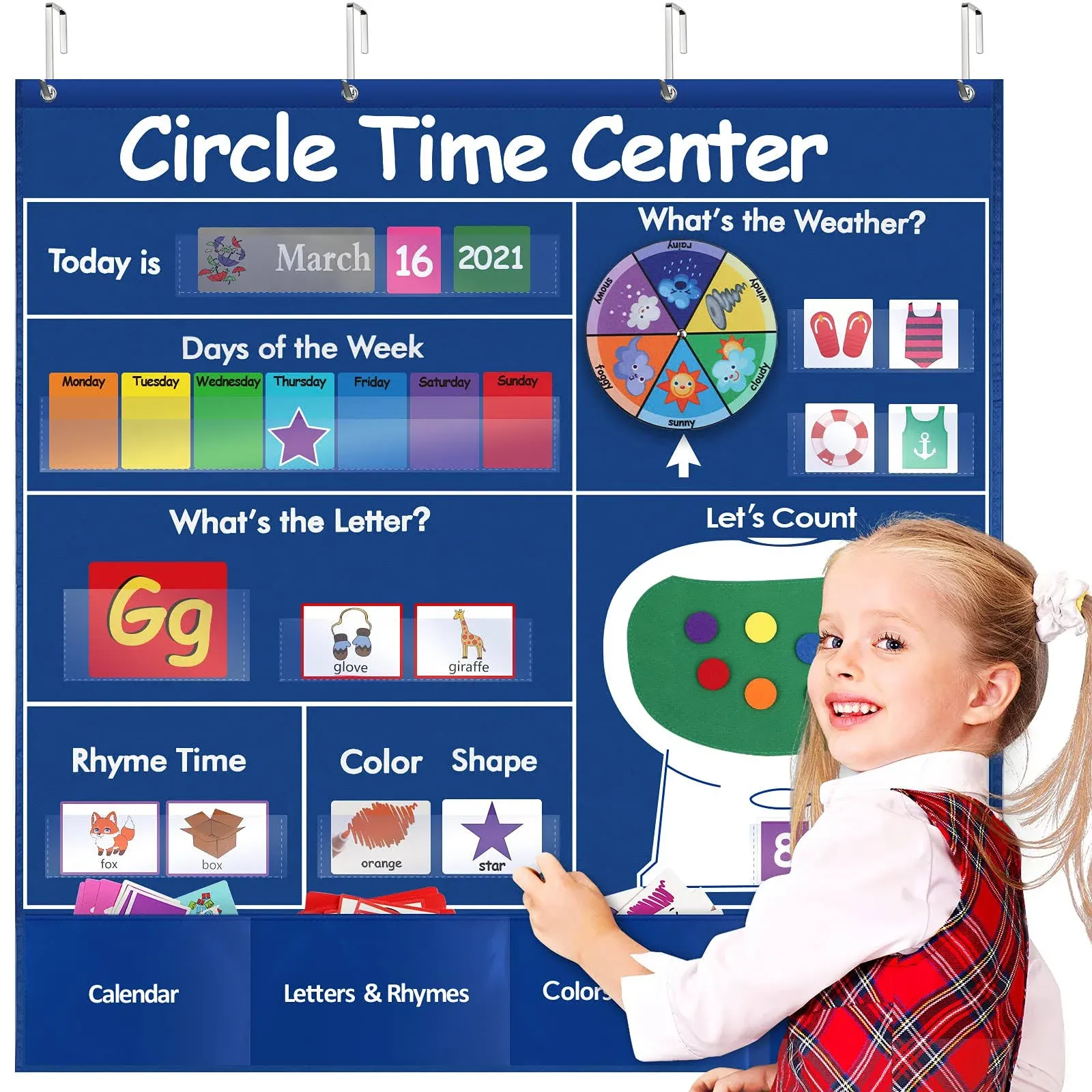 Torlam Circle Learning Time Center Pocket Chart Calendar Set, Educational Pocket ...