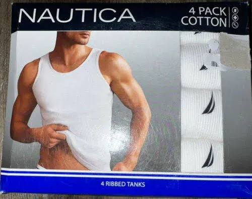 Nautica 4 Ribbed Tank Tops L White 100% Cotton, Tag-Free Modern Fit SHIPS FREE