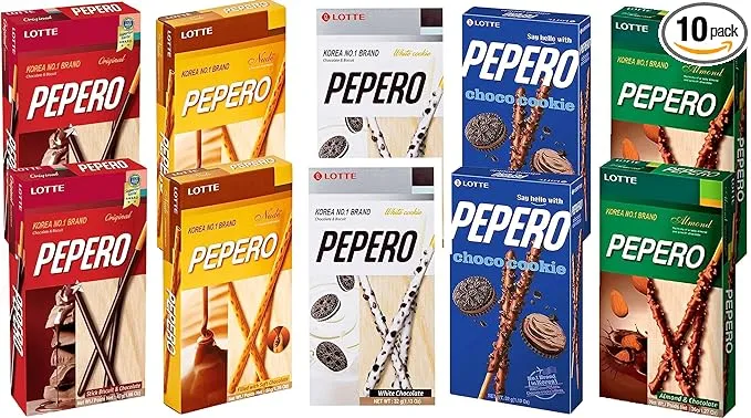 OHMARKET Lotte Pepero Chocolate & Biscuit 5 Flavor Variety Pack (Pack of 10) + Strawberry Pepero 1pack