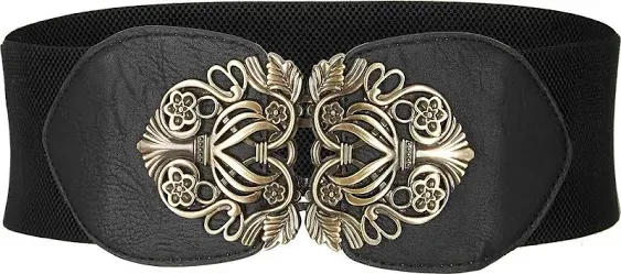 BlackButterfly 3 Inch Wide Waspie Elastic Vintage Buckle Waist Belt