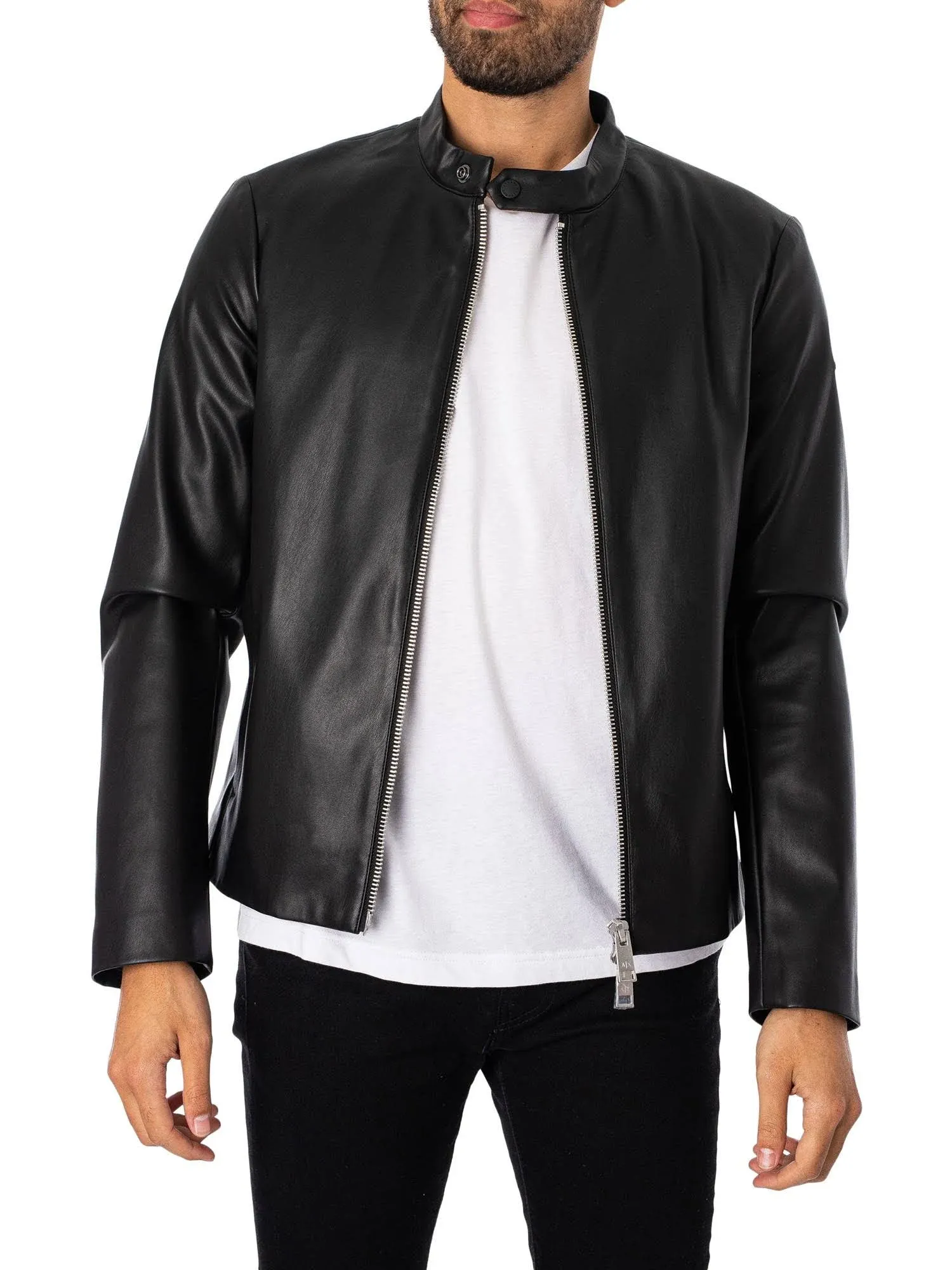 A｜X ARMANI EXCHANGE Men's Fitted Full Zip Eco Leather Jacket